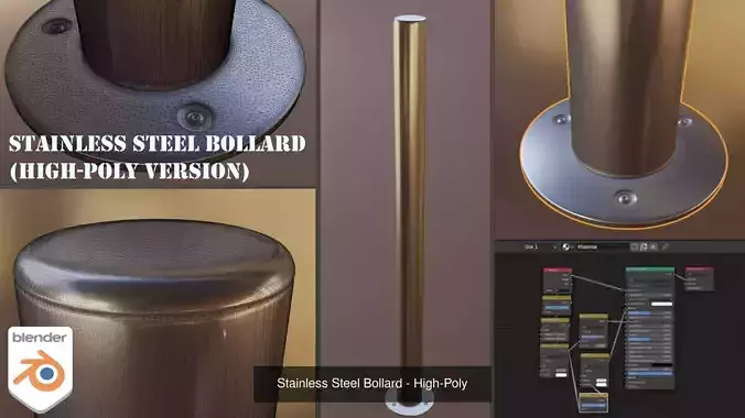 Stainless Steel Bollard High and Low-Poly 3D Model Collection