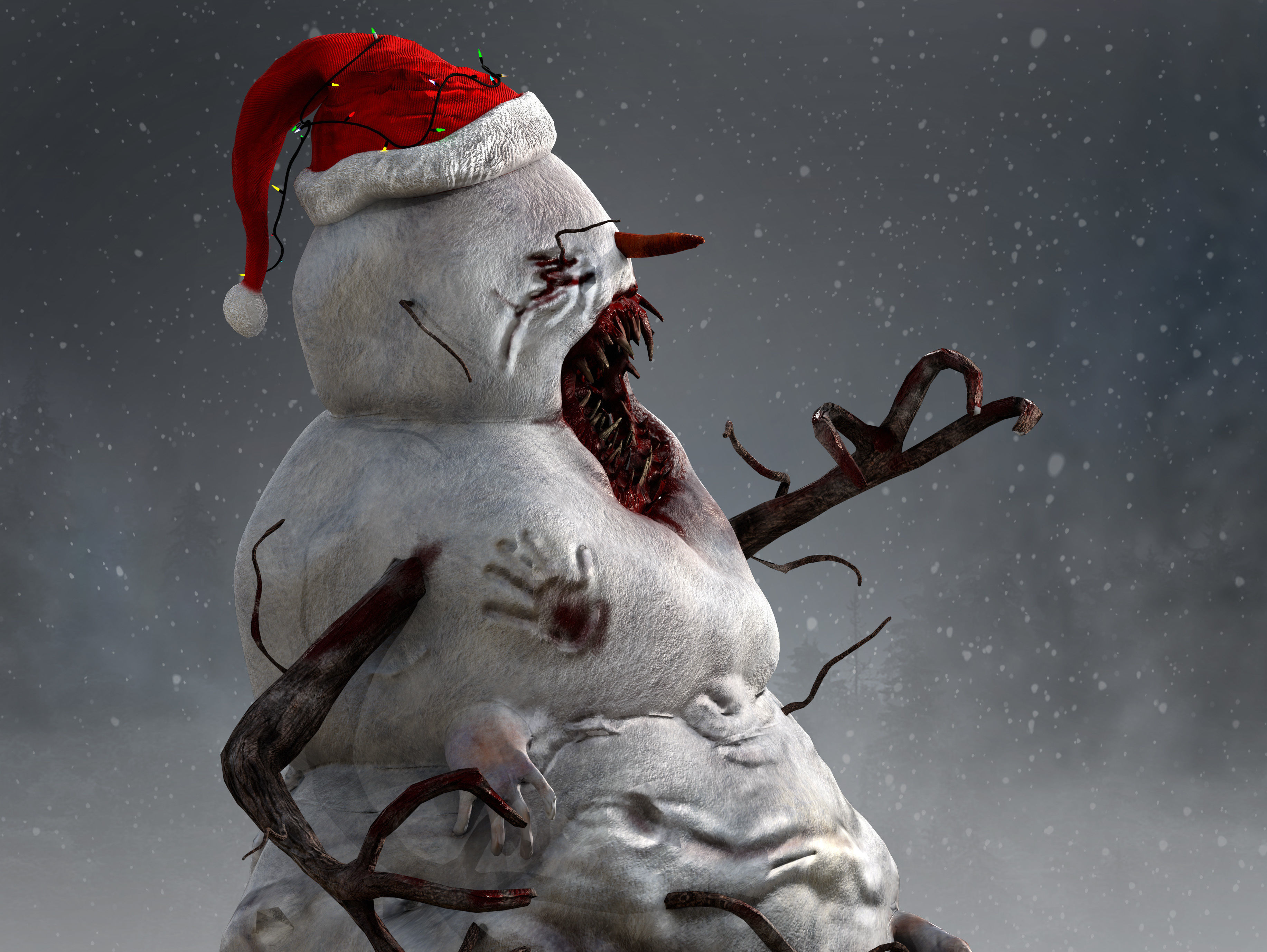 Snowman horror Low-poly 3D model_6
