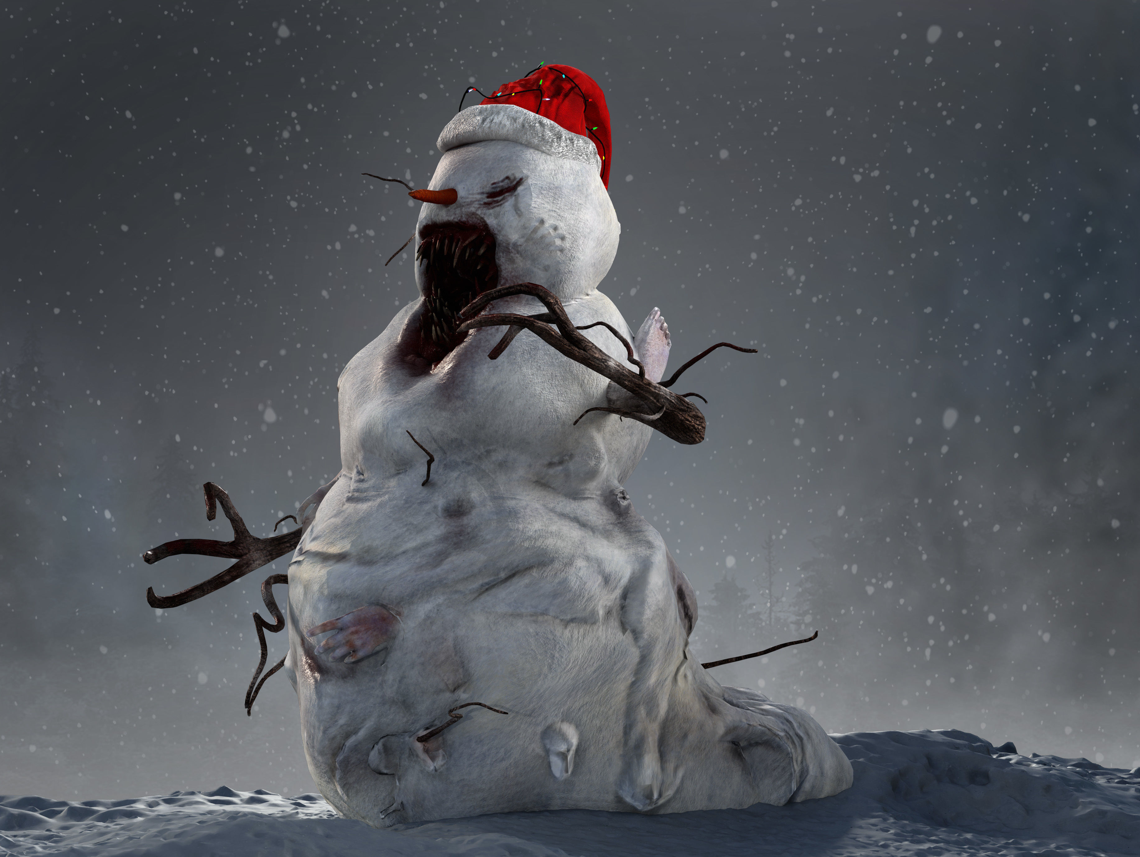 Snowman horror Low-poly 3D model_5