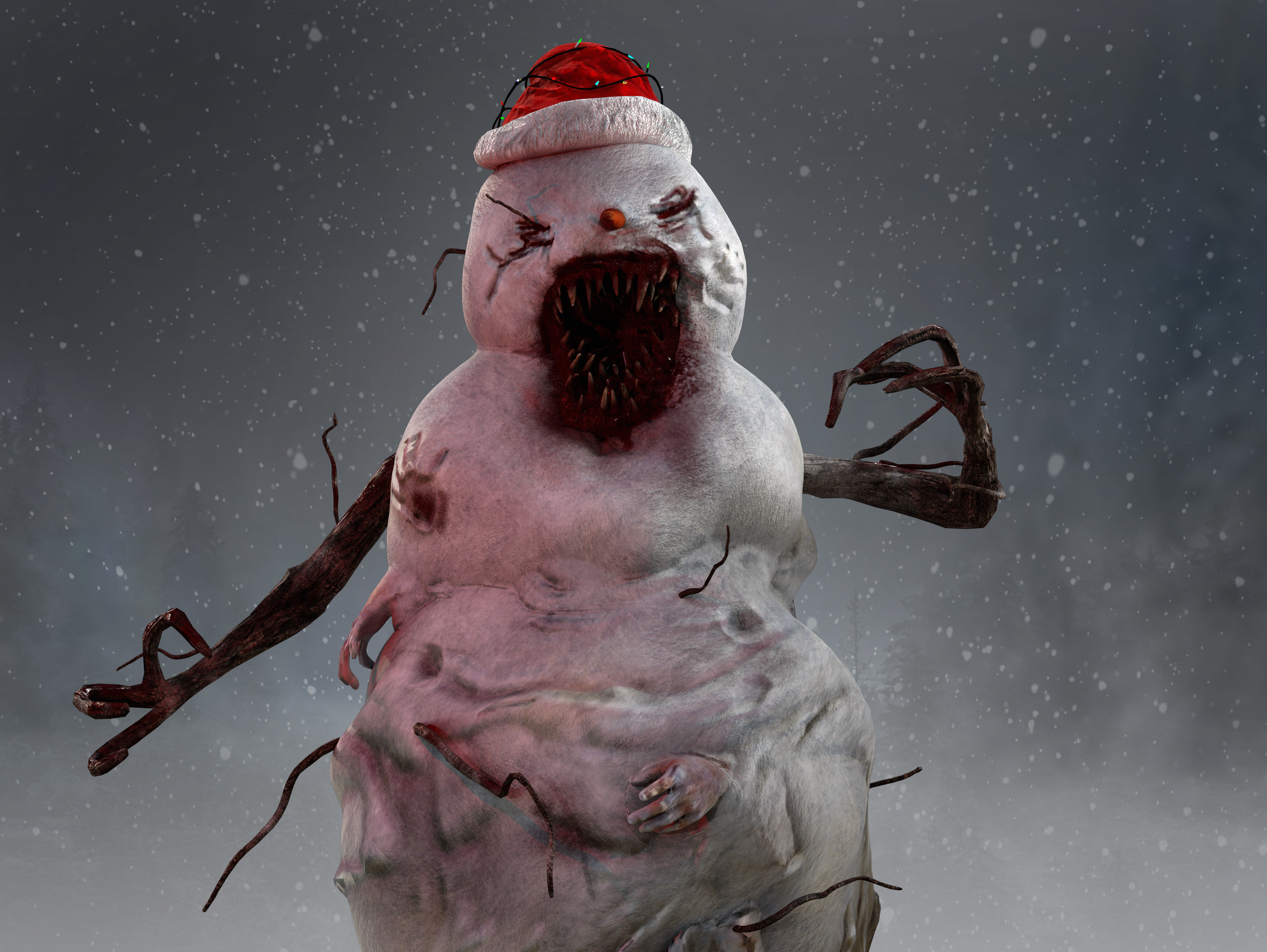 Snowman horror Low-poly 3D model_3