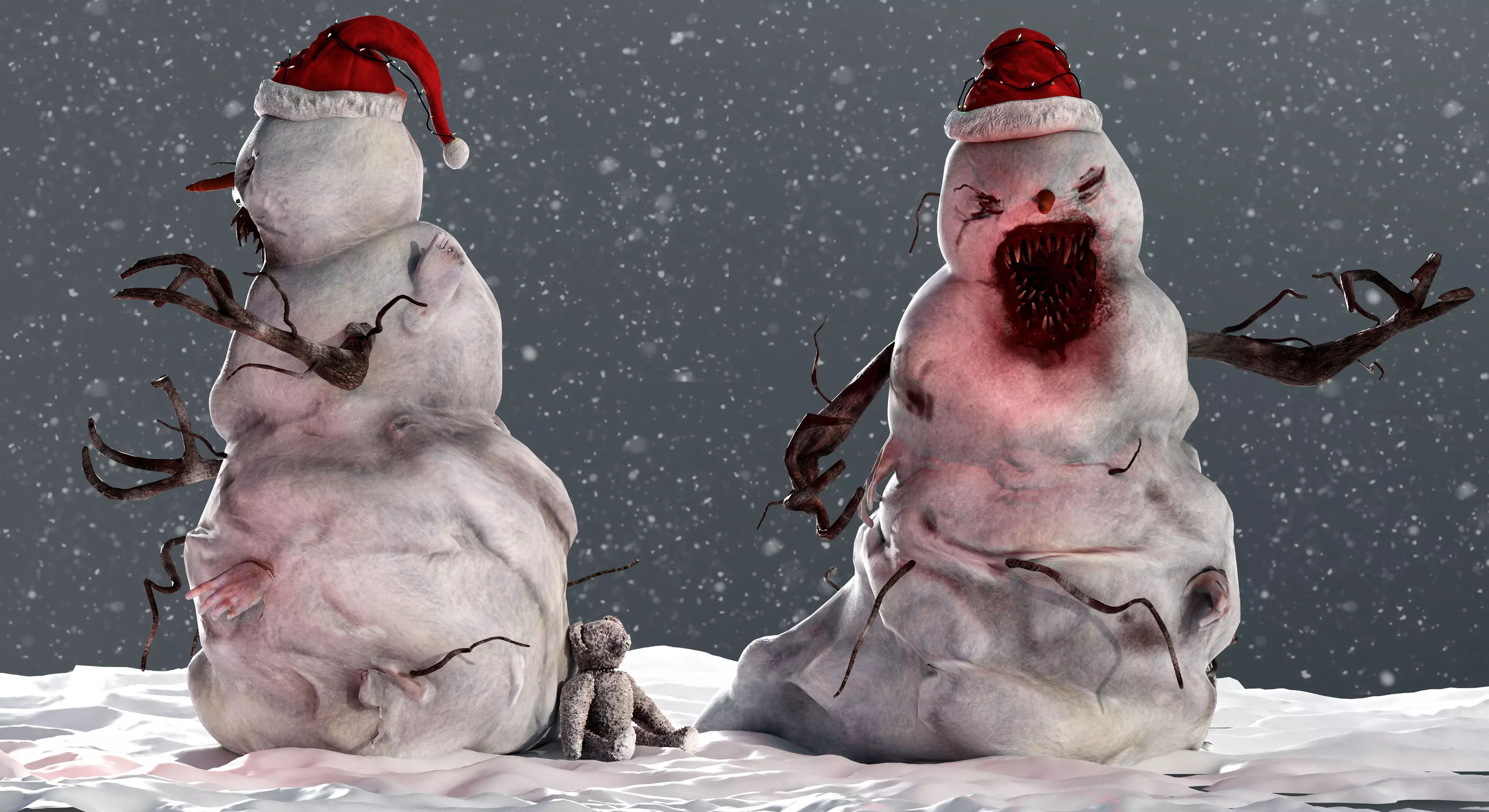 Snowman horror Low-poly 3D model_0