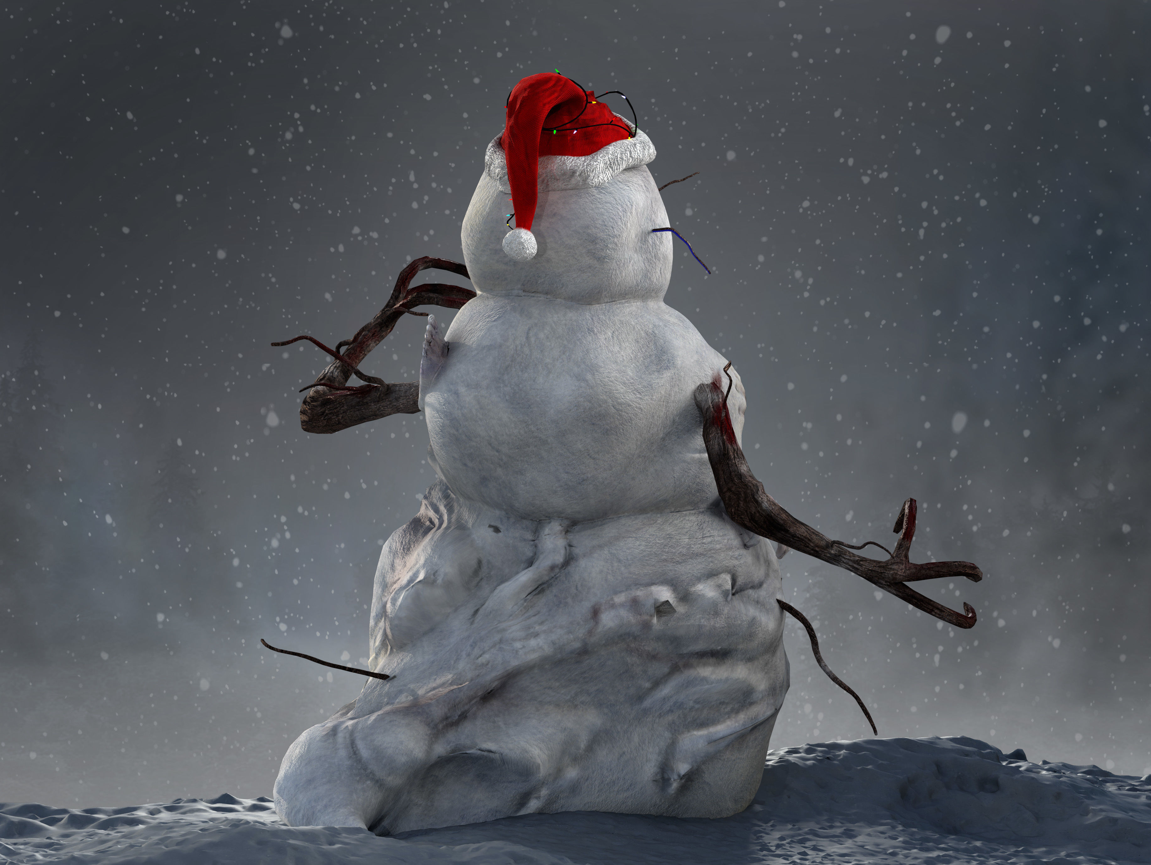 Snowman horror Low-poly 3D model_4