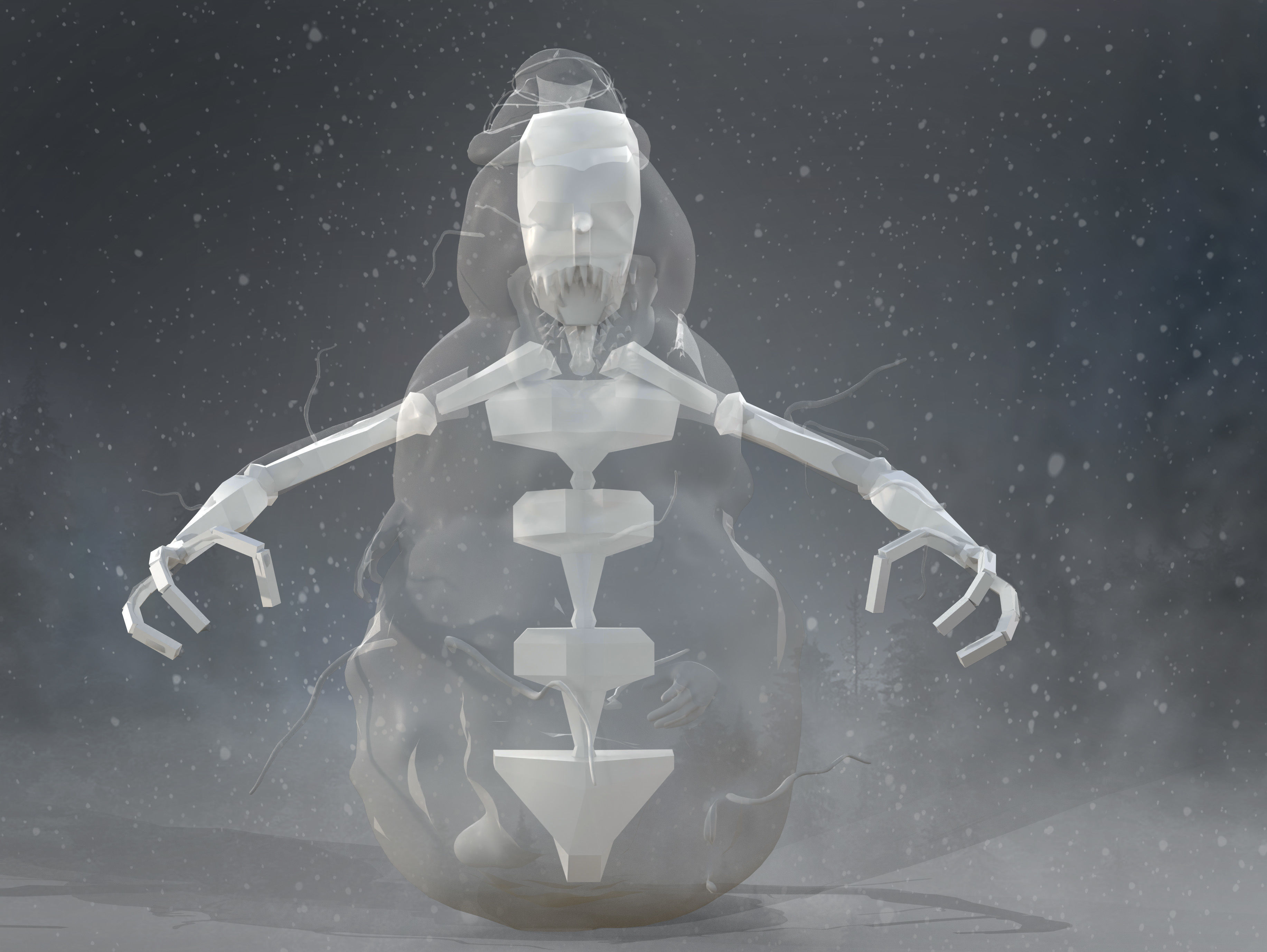 Snowman horror Low-poly 3D model_7