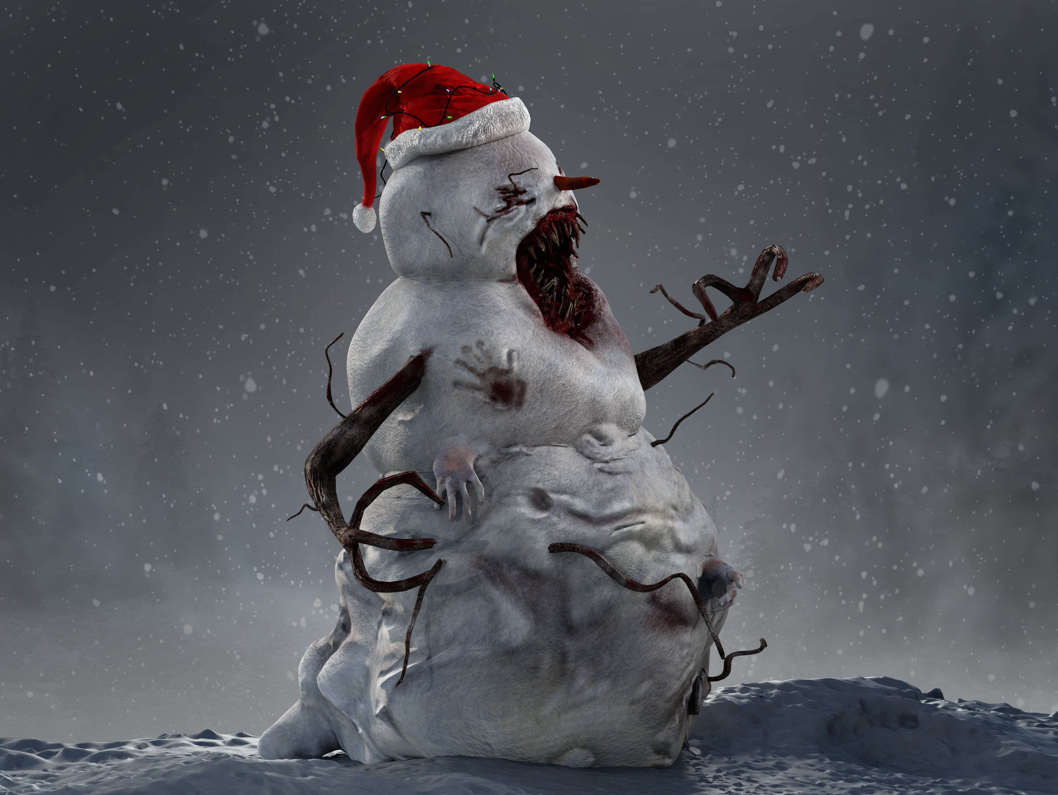 Snowman horror Low-poly 3D model_2