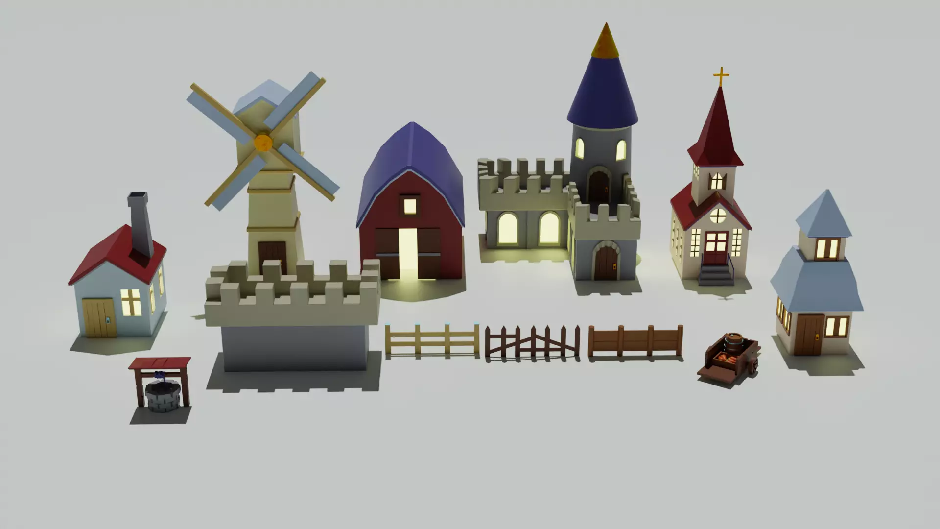 Small medieval town  Low-poly 3D model_0