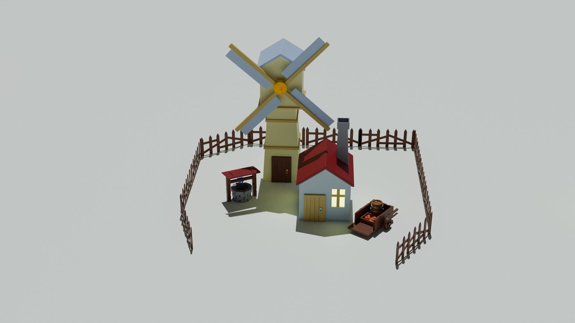 Small medieval town  Low-poly 3D model_1