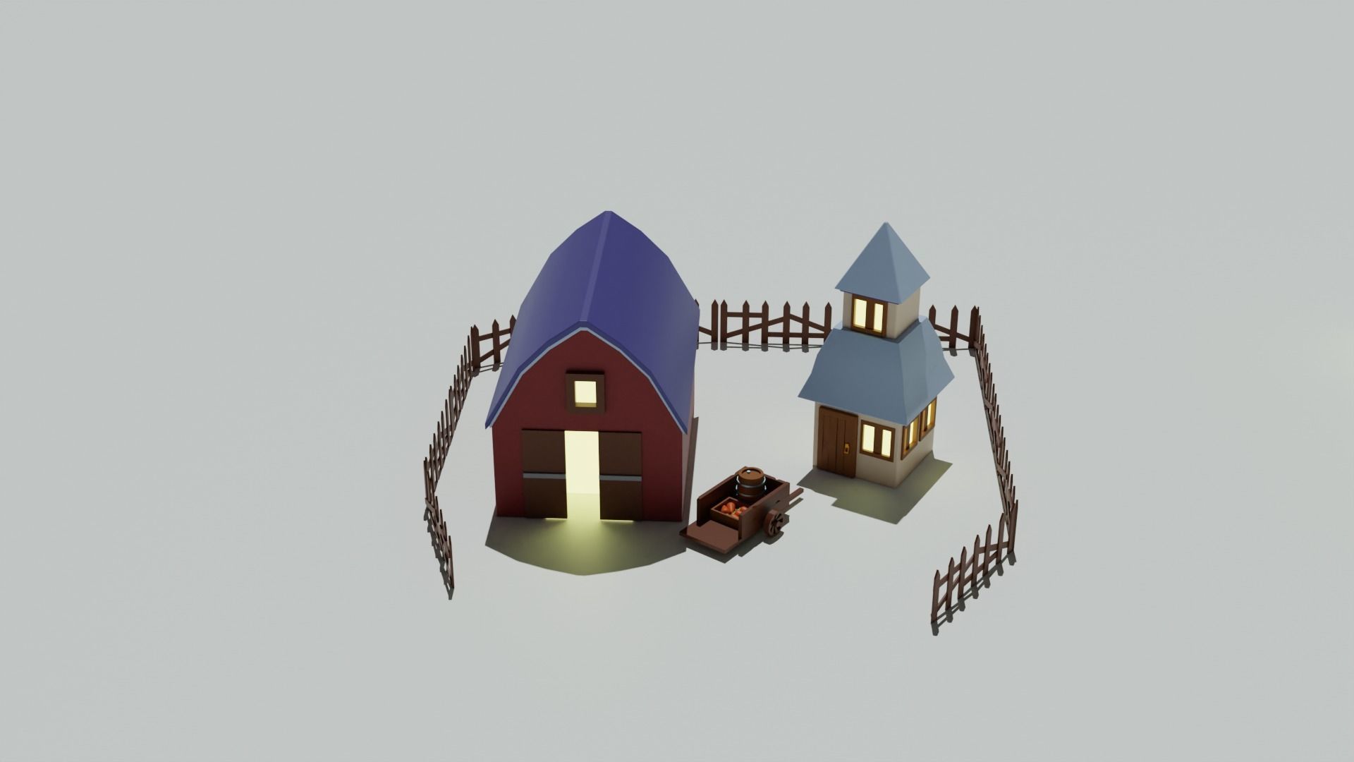 Small medieval town  Low-poly 3D model_2