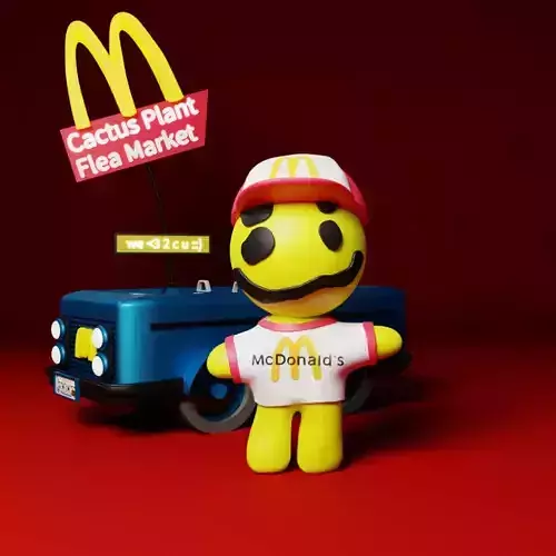 Cactus Plant Flea Market x McDonalds Character with Car and Sign Low-poly 3D model
