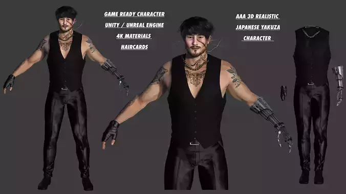 AAA 3D REALISTIC JAPANESE MALE CHARACTER - YAKUZA ASIAN FACE Low-poly 3D model