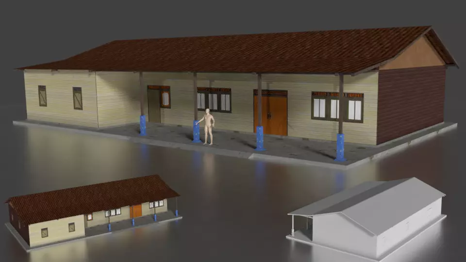 Rumah beton kayu 011-012 Free 3D model