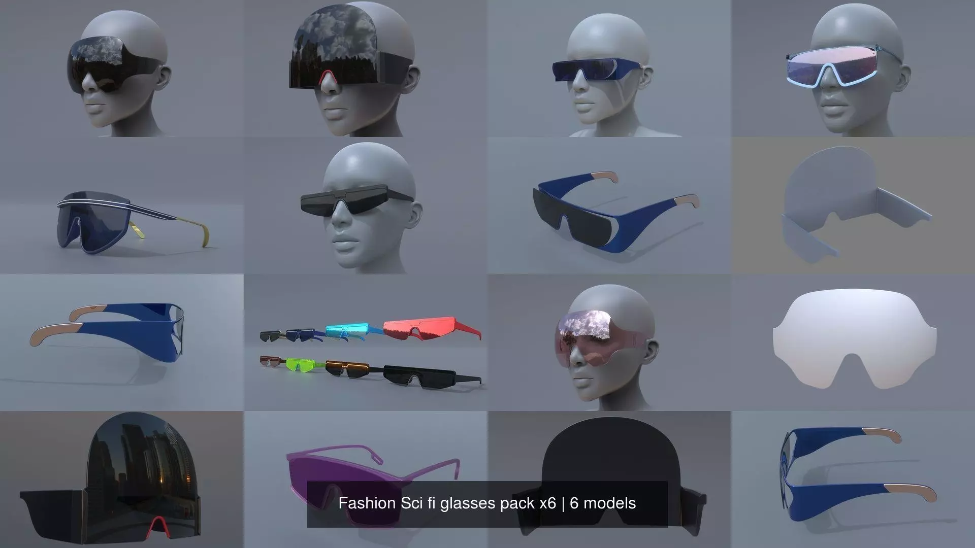 Fashion Sci fi glasses pack x6 3D Model Collection_1