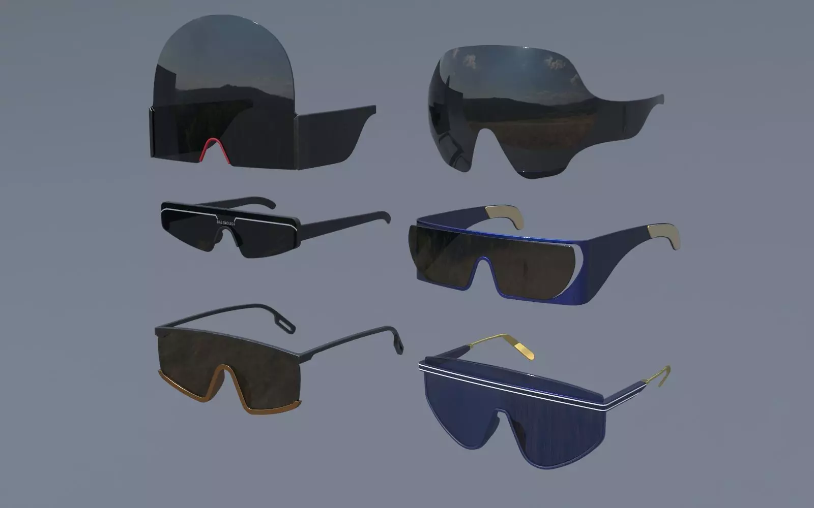 Fashion Sci fi glasses pack x6 3D Model Collection_0