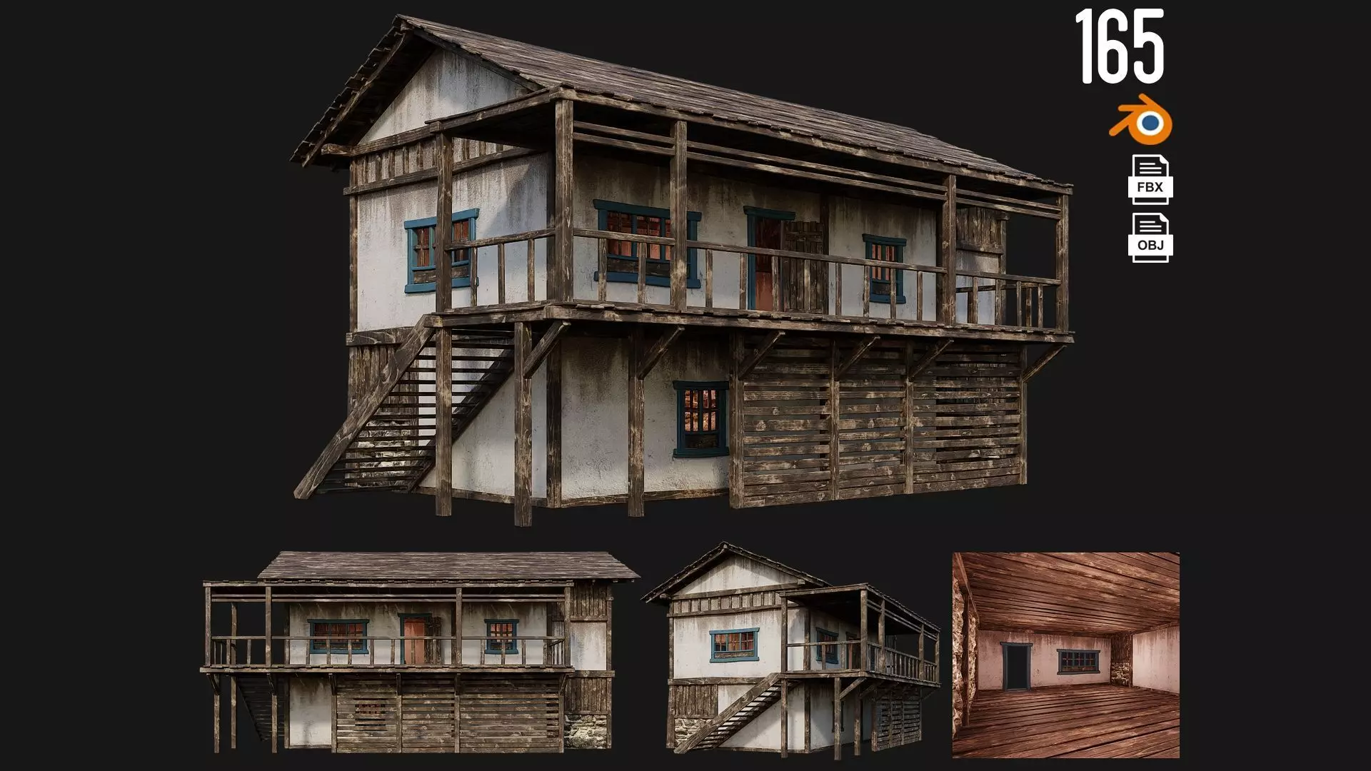 Old House Building 4K Textures GameReady 165 Low-poly 3D model
