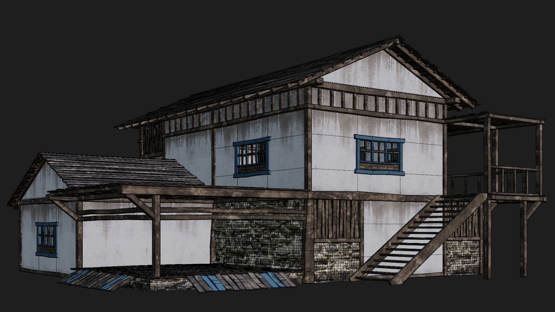 Old House Building 4K Textures GameReady 166 Low-poly 3D model_6