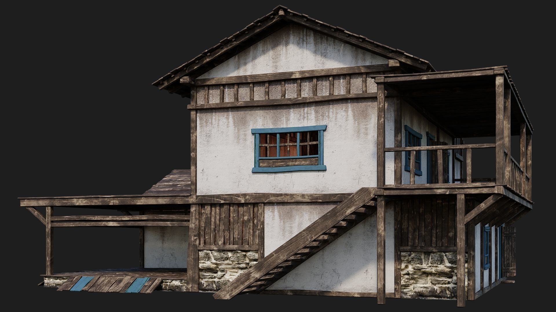 Old House Building 4K Textures GameReady 166 Low-poly 3D model_10