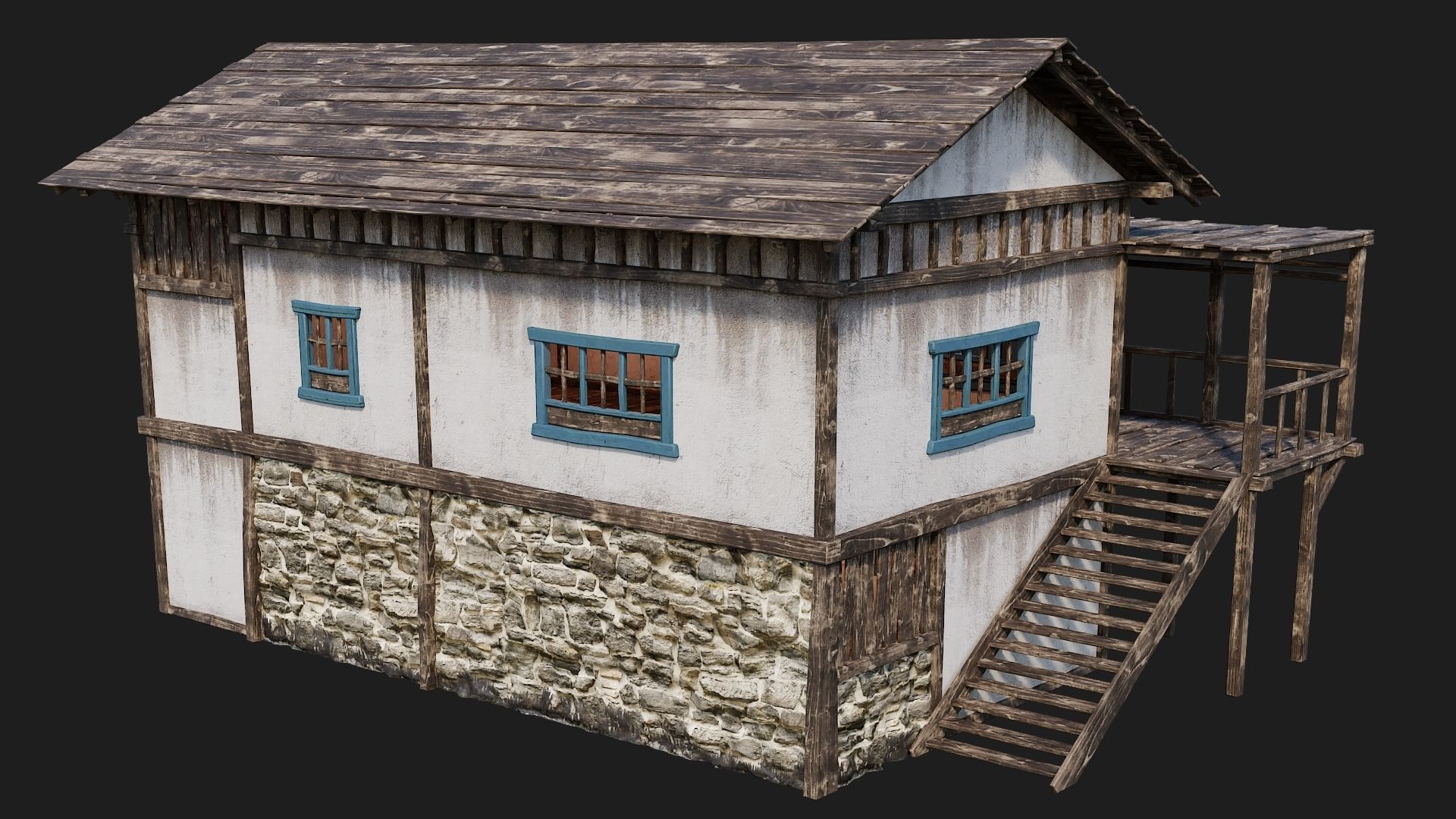 Old House Building 4K Textures GameReady 168 Low-poly 3D model_4