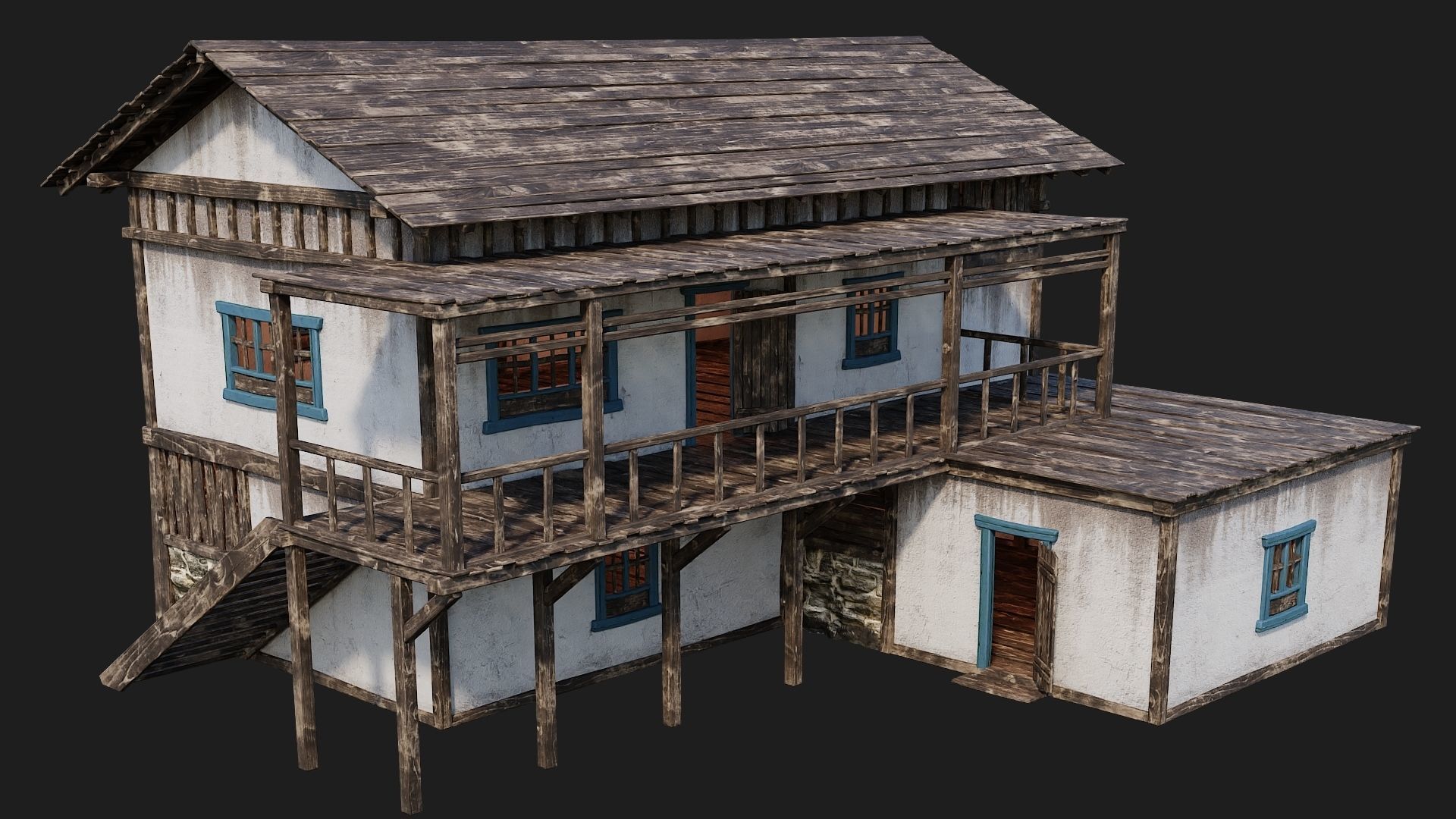 Old House Building 4K Textures GameReady 168 Low-poly 3D model_1
