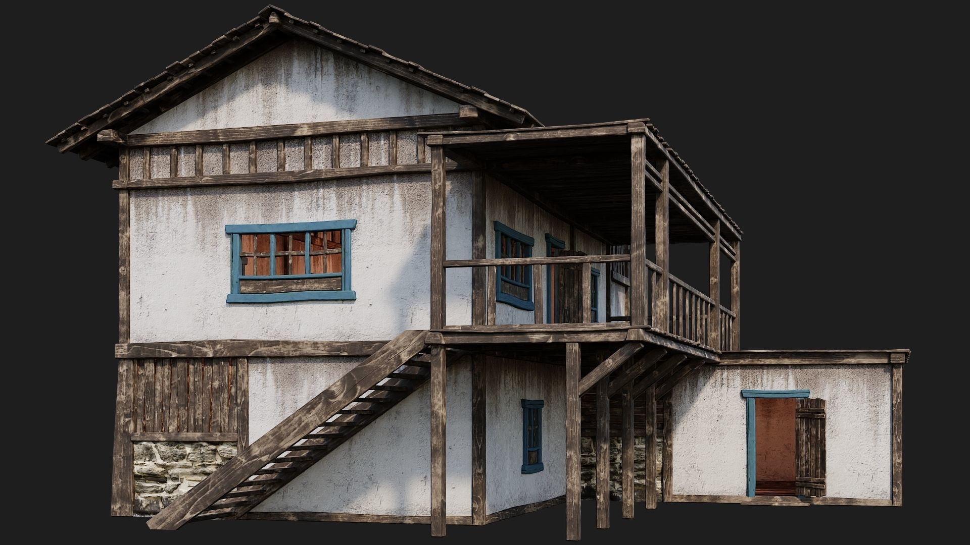 Old House Building 4K Textures GameReady 168 Low-poly 3D model_10