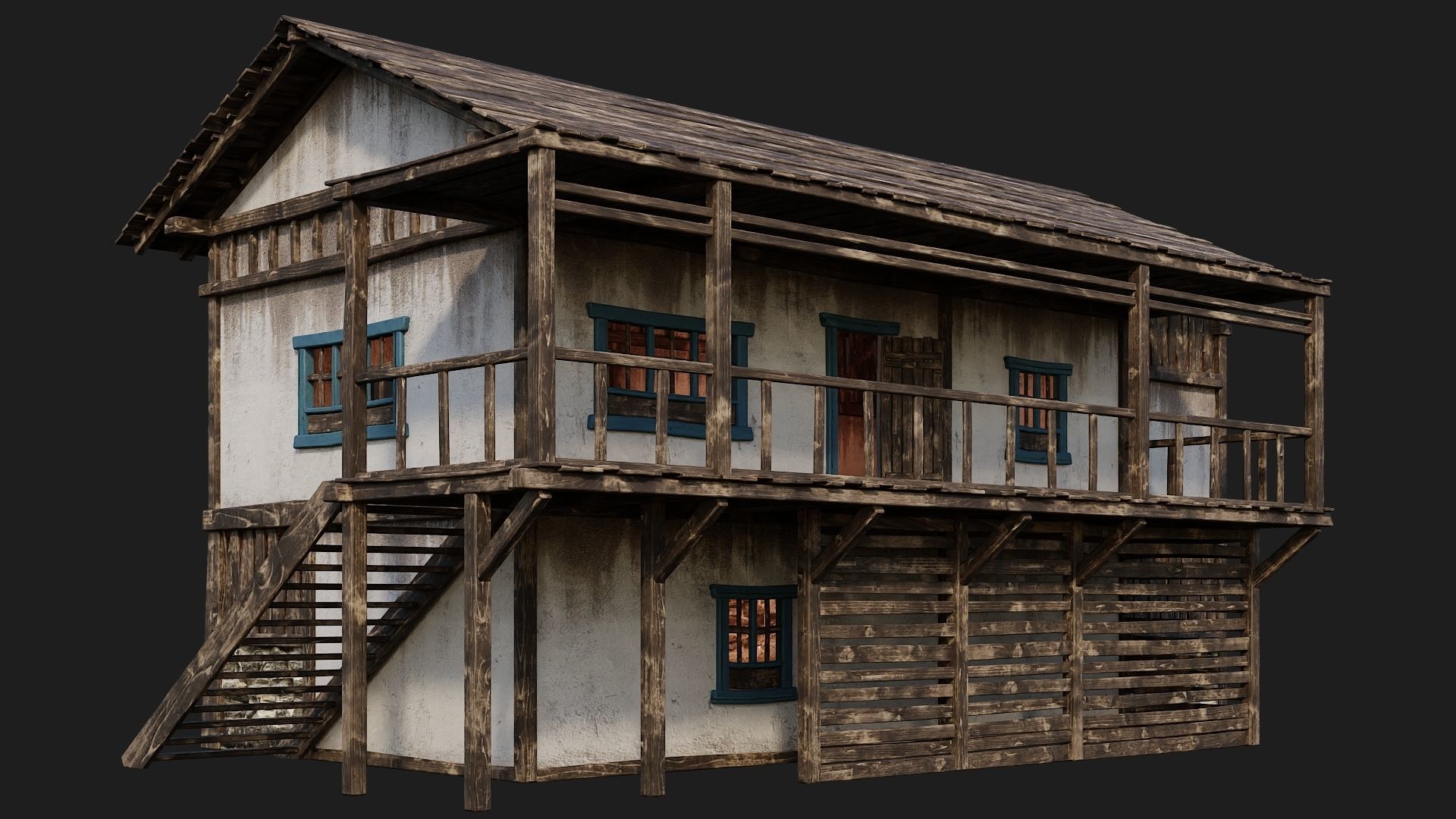 4 Old House Building Pack 4K Textures GameReady 165 to 168 Low-poly 3D model_5