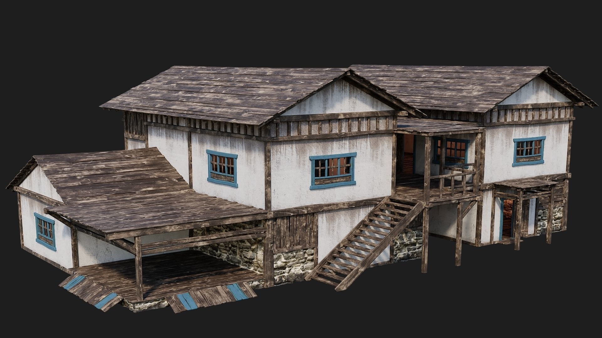 4 Old House Building Pack 4K Textures GameReady 165 to 168 Low-poly 3D model_39