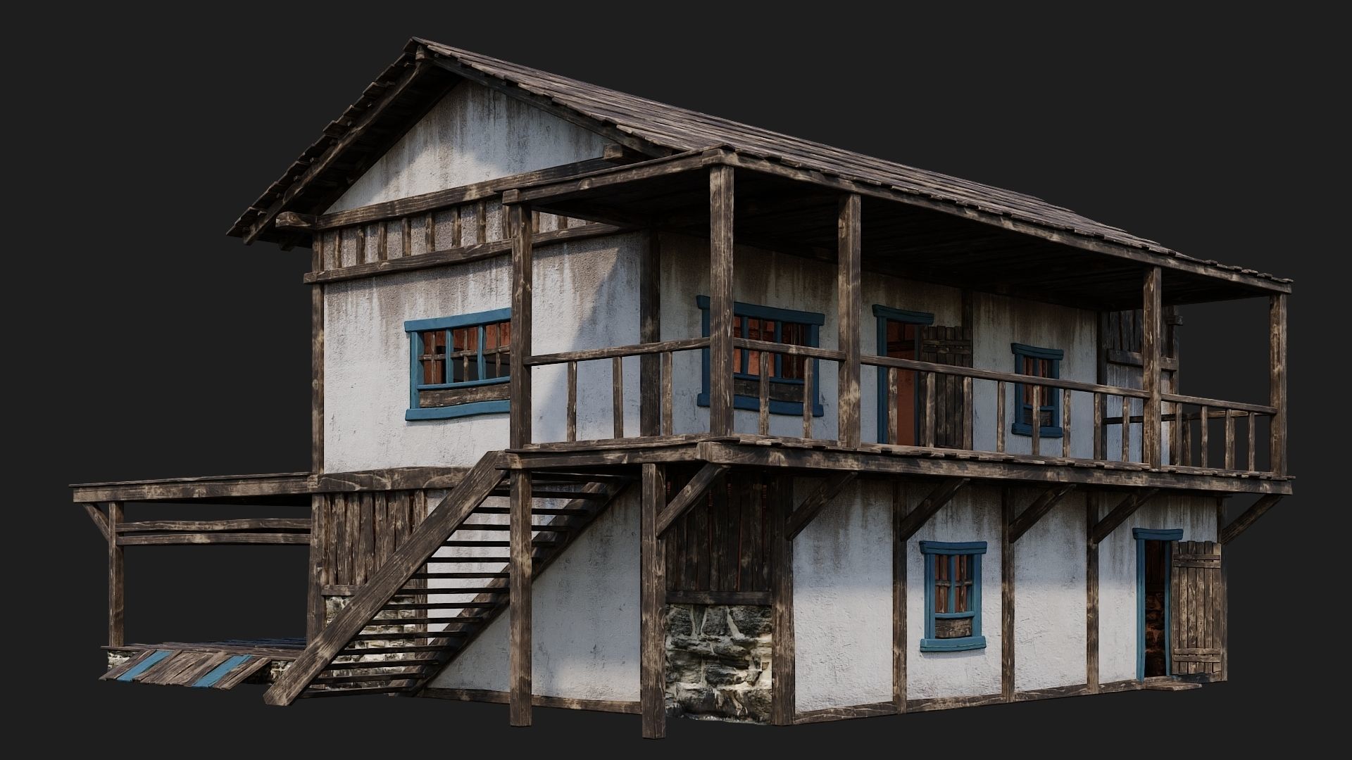 4 Old House Building Pack 4K Textures GameReady 165 to 168 Low-poly 3D model_23