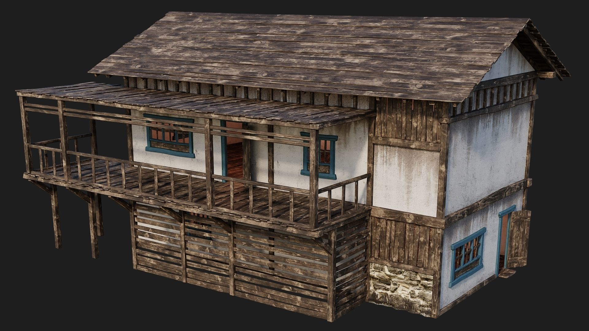 4 Old House Building Pack 4K Textures GameReady 165 to 168 Low-poly 3D model_18