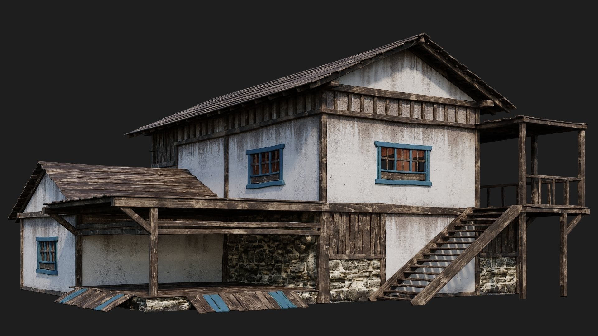 4 Old House Building Pack 4K Textures GameReady 165 to 168 Low-poly 3D model_6