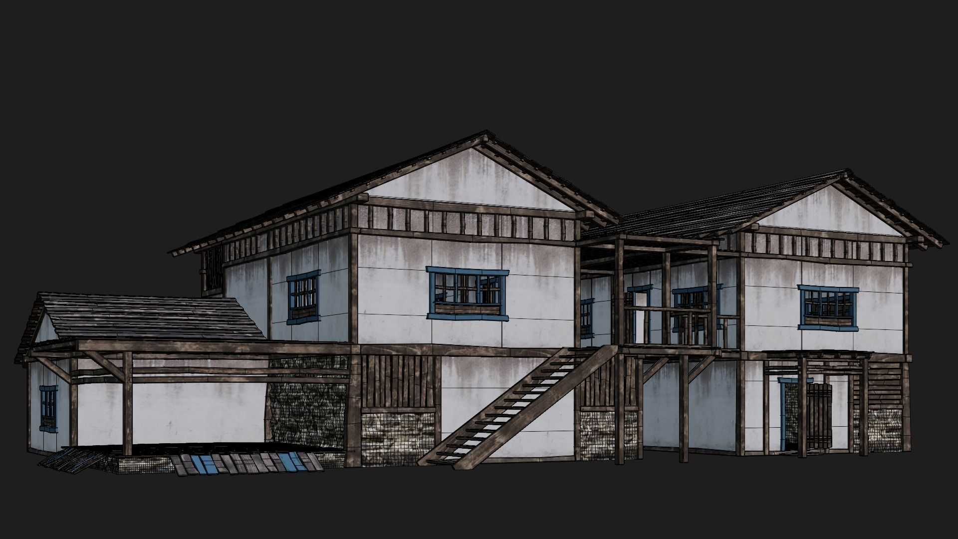 4 Old House Building Pack 4K Textures GameReady 165 to 168 Low-poly 3D model_33