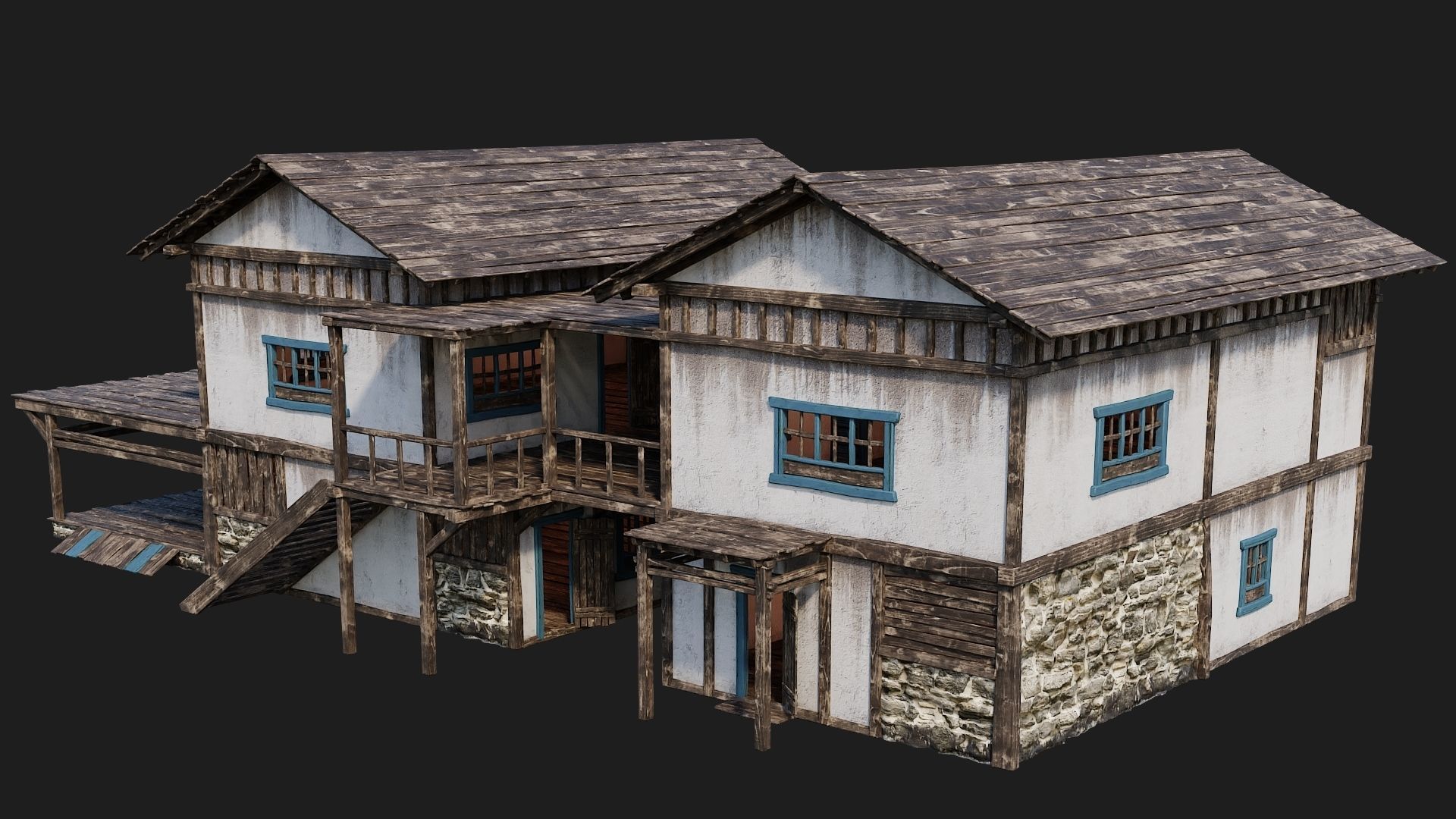 4 Old House Building Pack 4K Textures GameReady 165 to 168 Low-poly 3D model_40