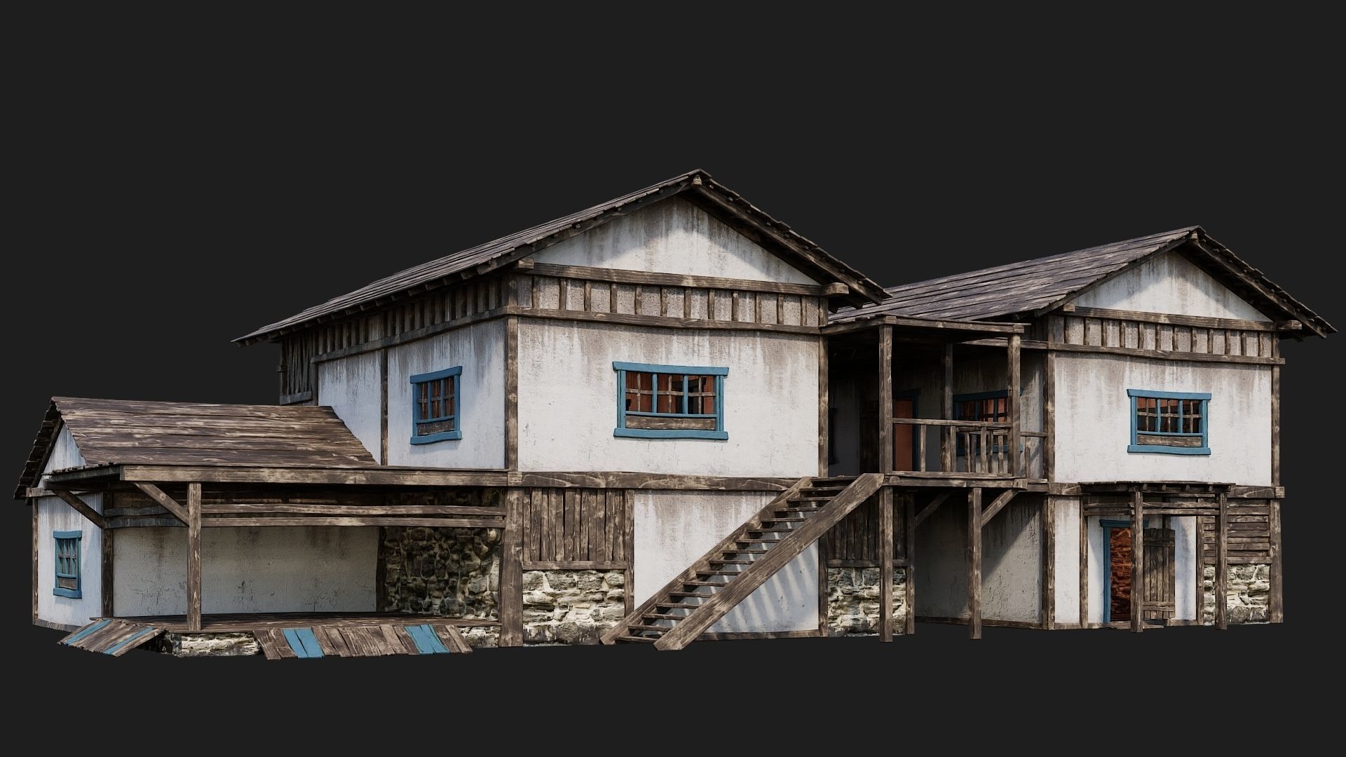 4 Old House Building Pack 4K Textures GameReady 165 to 168 Low-poly 3D model_7