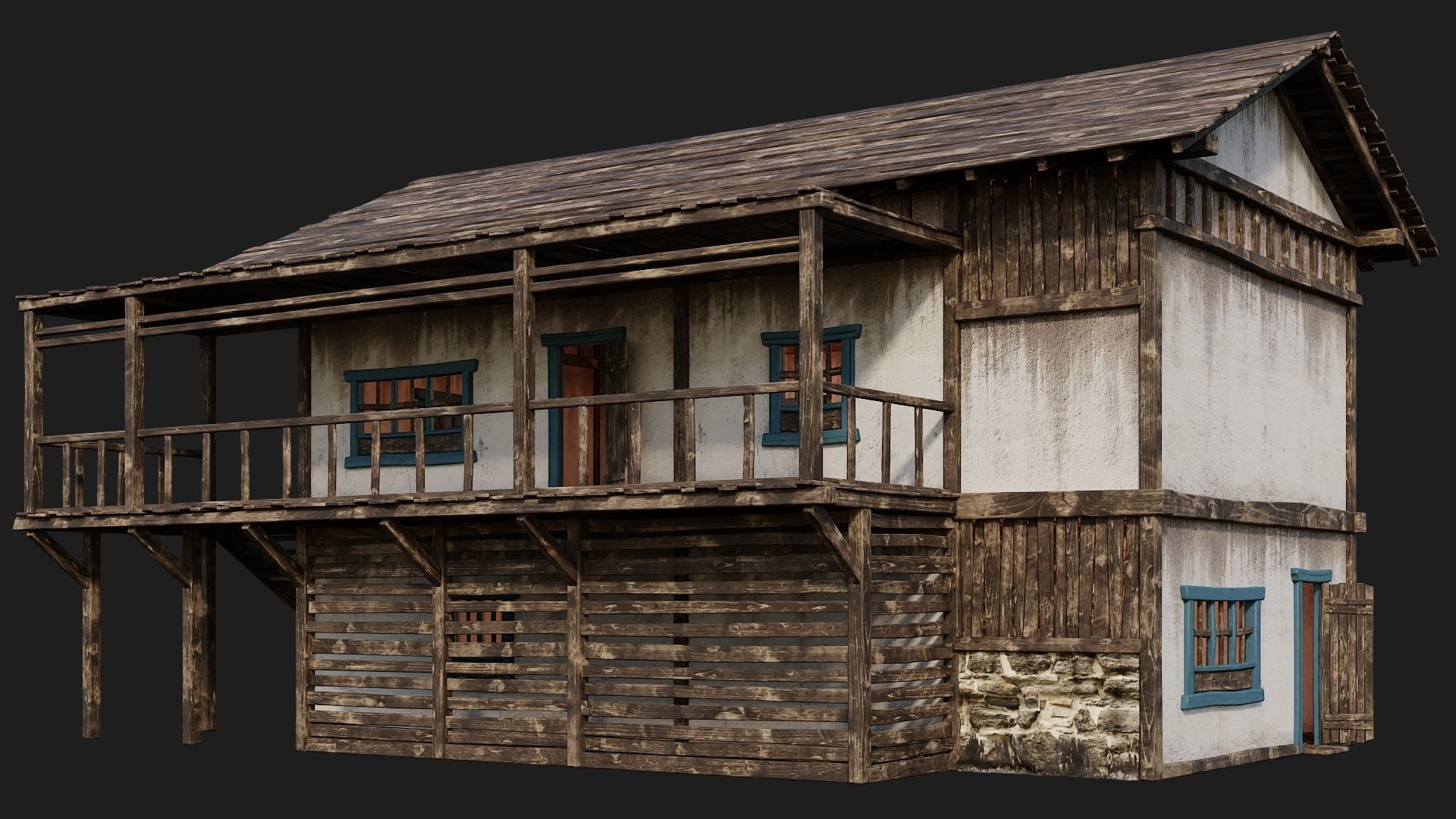 4 Old House Building Pack 4K Textures GameReady 165 to 168 Low-poly 3D model_12