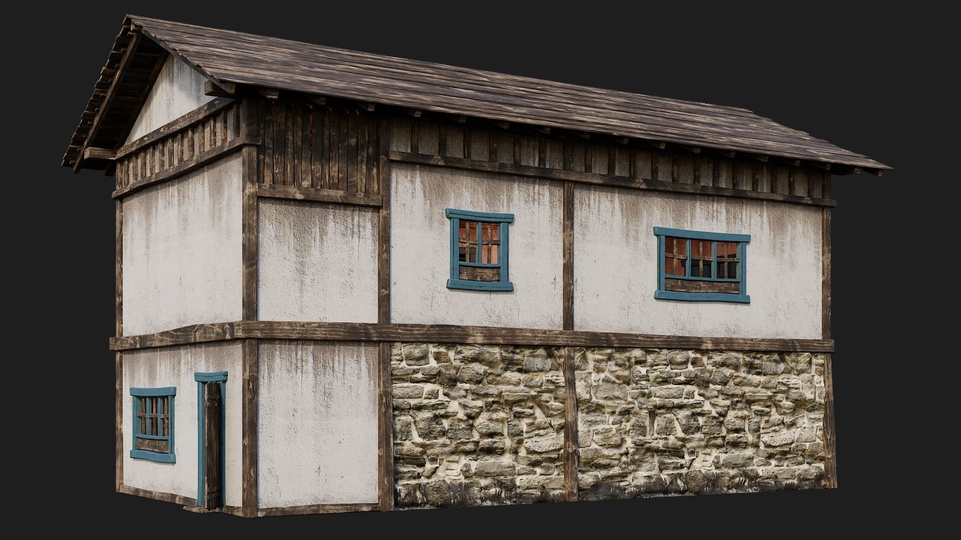 4 Old House Building Pack 4K Textures GameReady 165 to 168 Low-poly 3D model_13