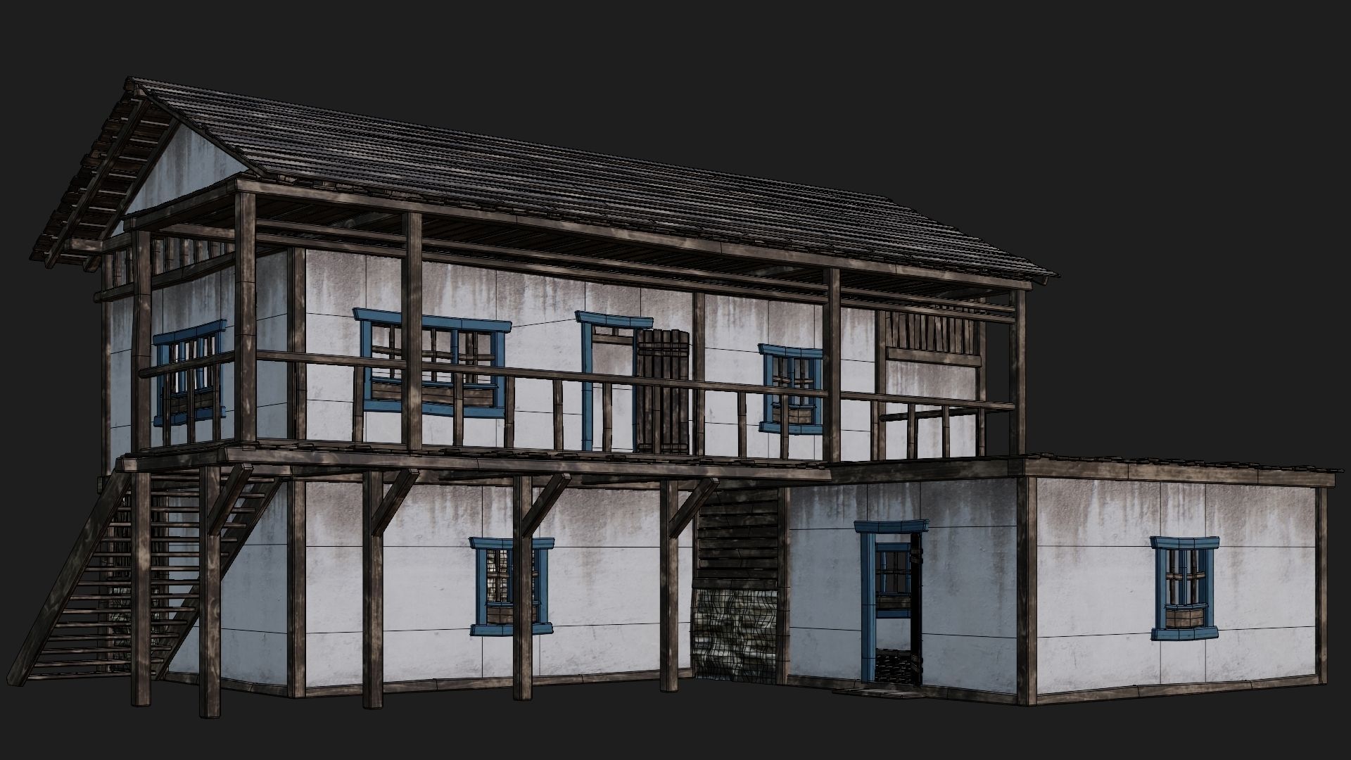 4 Old House Building Pack 4K Textures GameReady 165 to 168 Low-poly 3D model_44