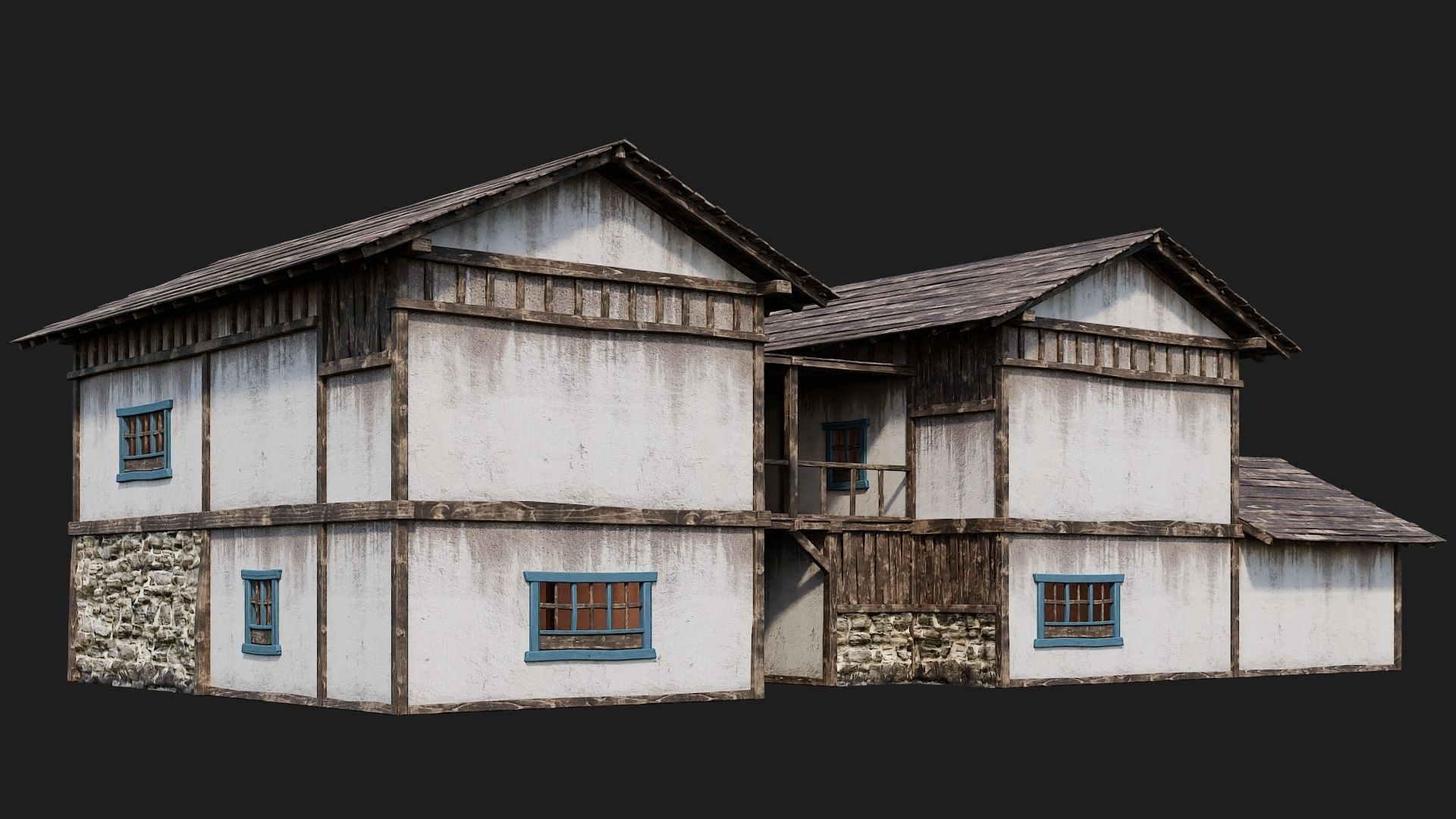 4 Old House Building Pack 4K Textures GameReady 165 to 168 Low-poly 3D model_35
