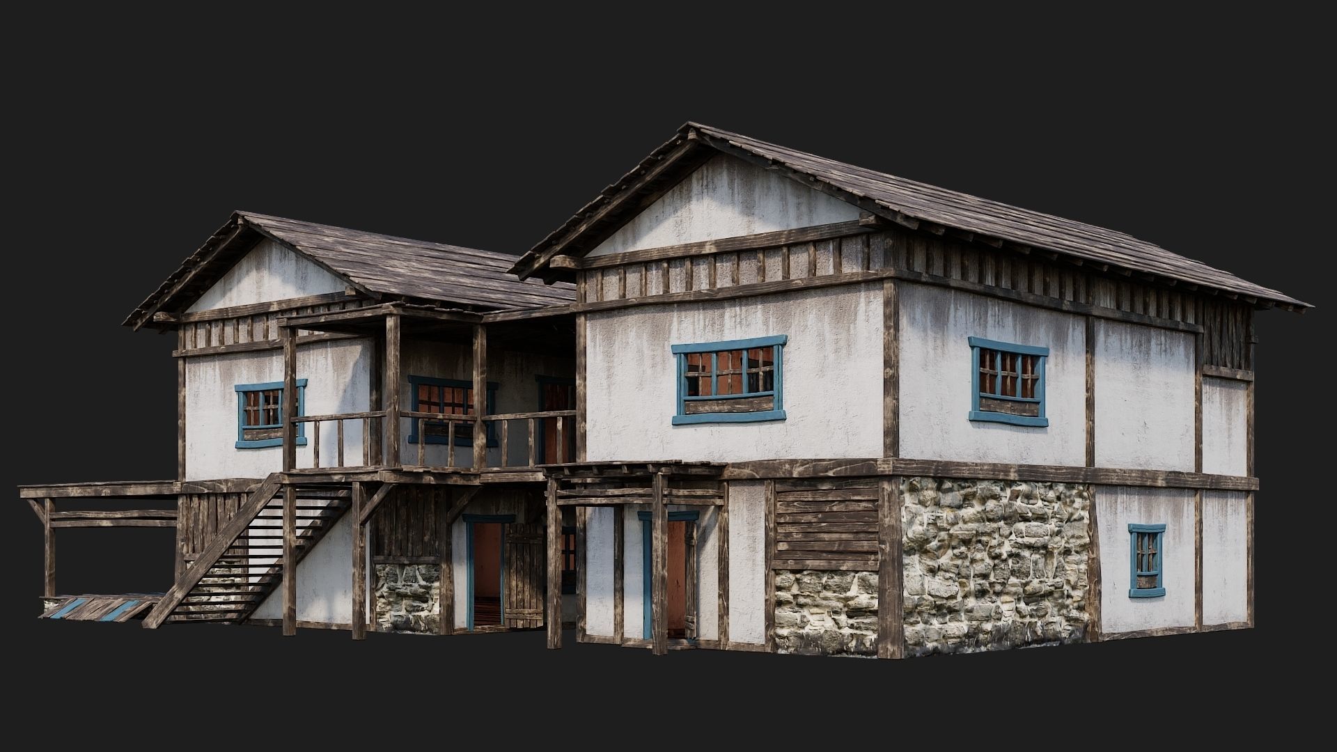 4 Old House Building Pack 4K Textures GameReady 165 to 168 Low-poly 3D model_34