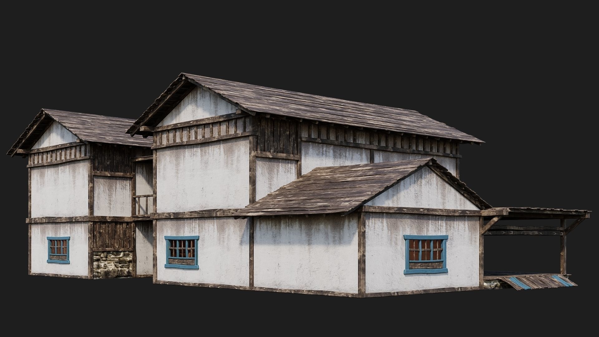 4 Old House Building Pack 4K Textures GameReady 165 to 168 Low-poly 3D model_36