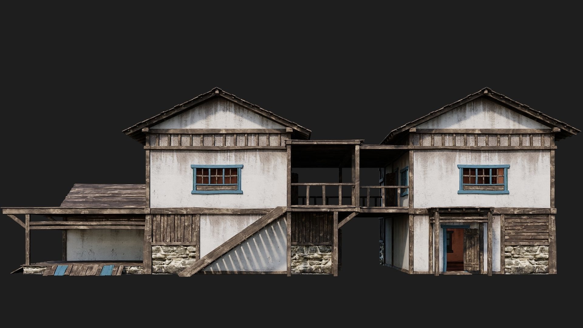 4 Old House Building Pack 4K Textures GameReady 165 to 168 Low-poly 3D model_37