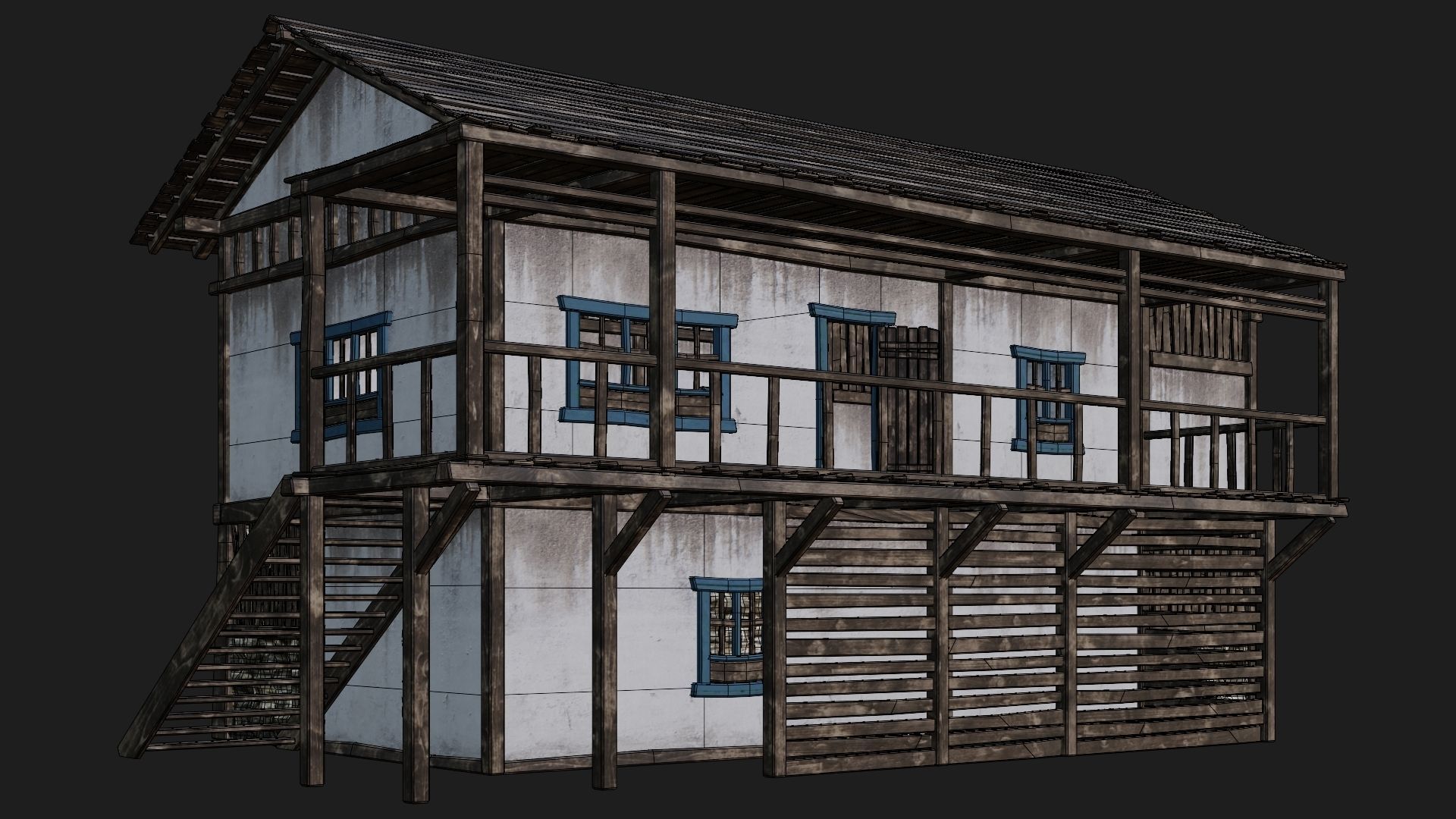 4 Old House Building Pack 4K Textures GameReady 165 to 168 Low-poly 3D model_10