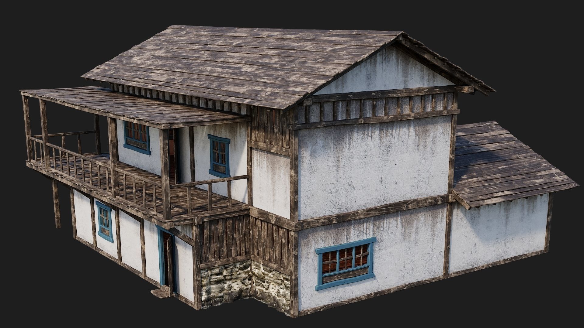 4 Old House Building Pack 4K Textures GameReady 165 to 168 Low-poly 3D model_30