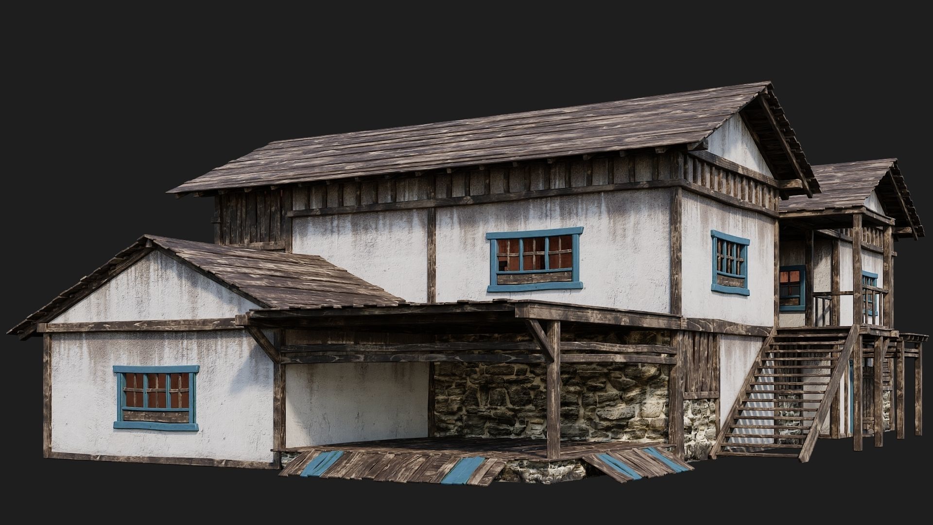 4 Old House Building Pack 4K Textures GameReady 165 to 168 Low-poly 3D model_38