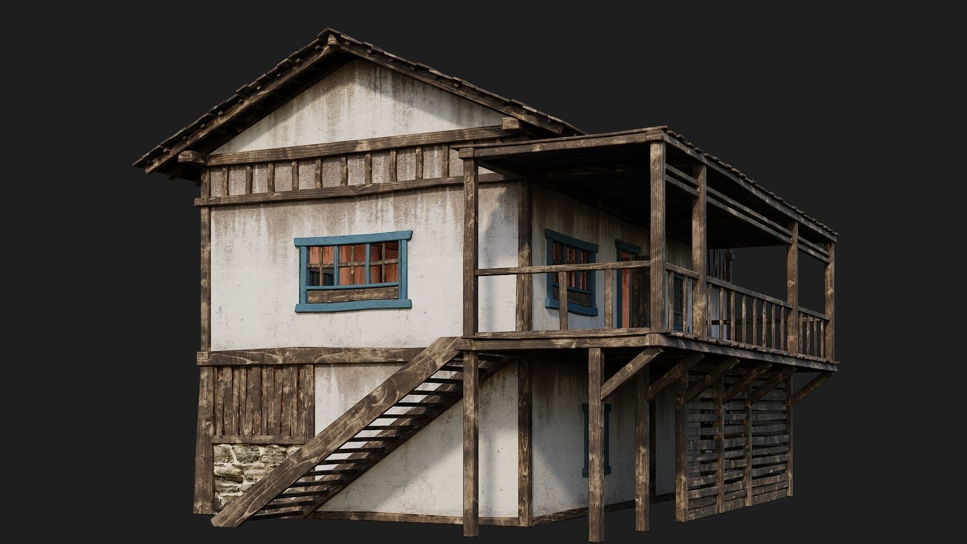 4 Old House Building Pack 4K Textures GameReady 165 to 168 Low-poly 3D model_16