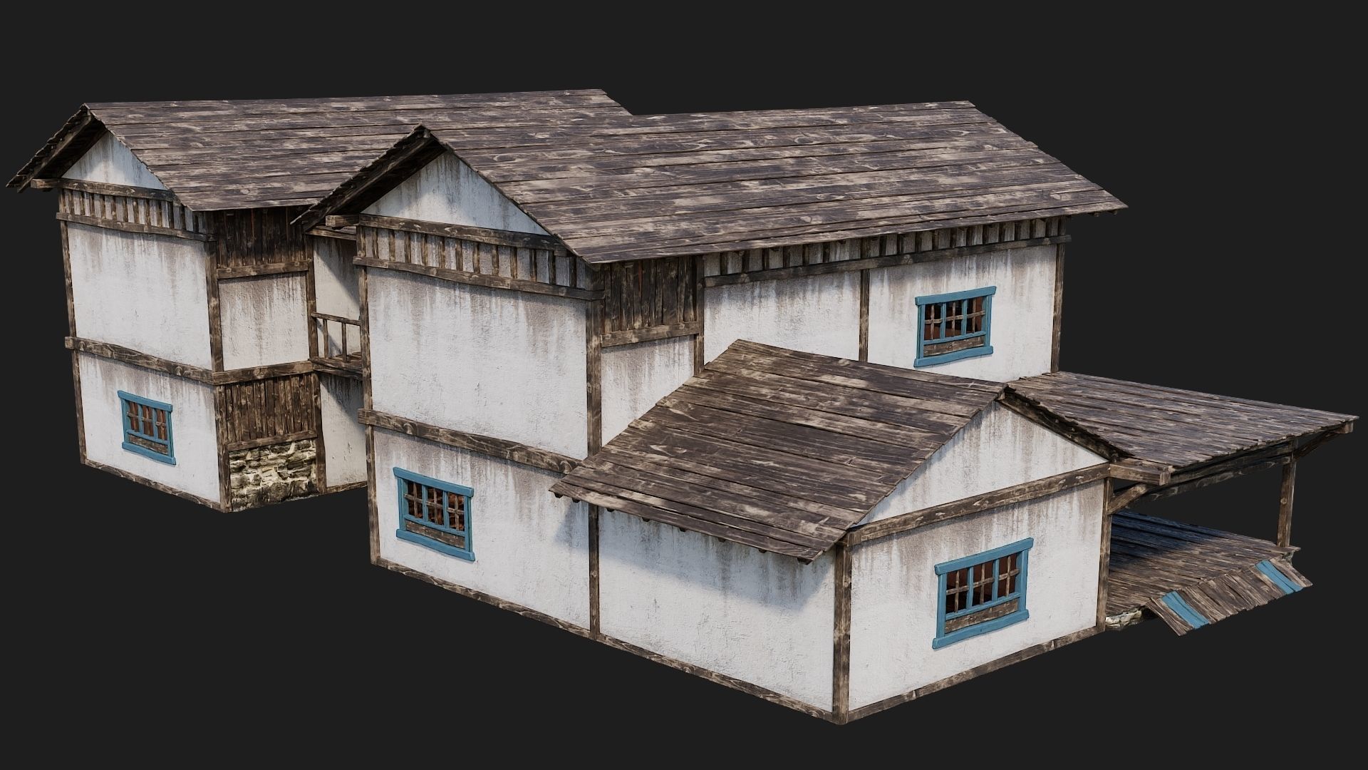 4 Old House Building Pack 4K Textures GameReady 165 to 168 Low-poly 3D model_31