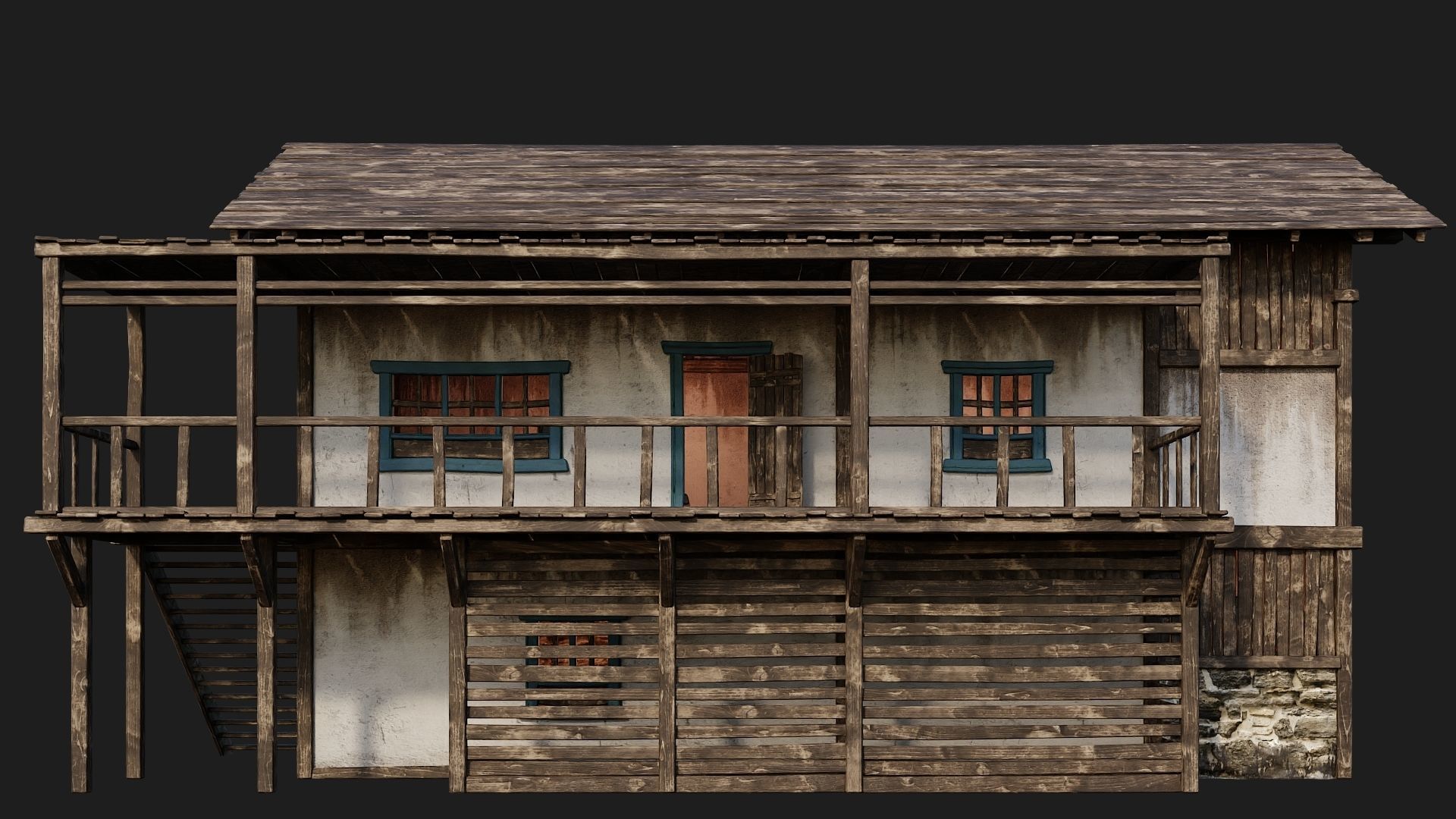 4 Old House Building Pack 4K Textures GameReady 165 to 168 Low-poly 3D model_15
