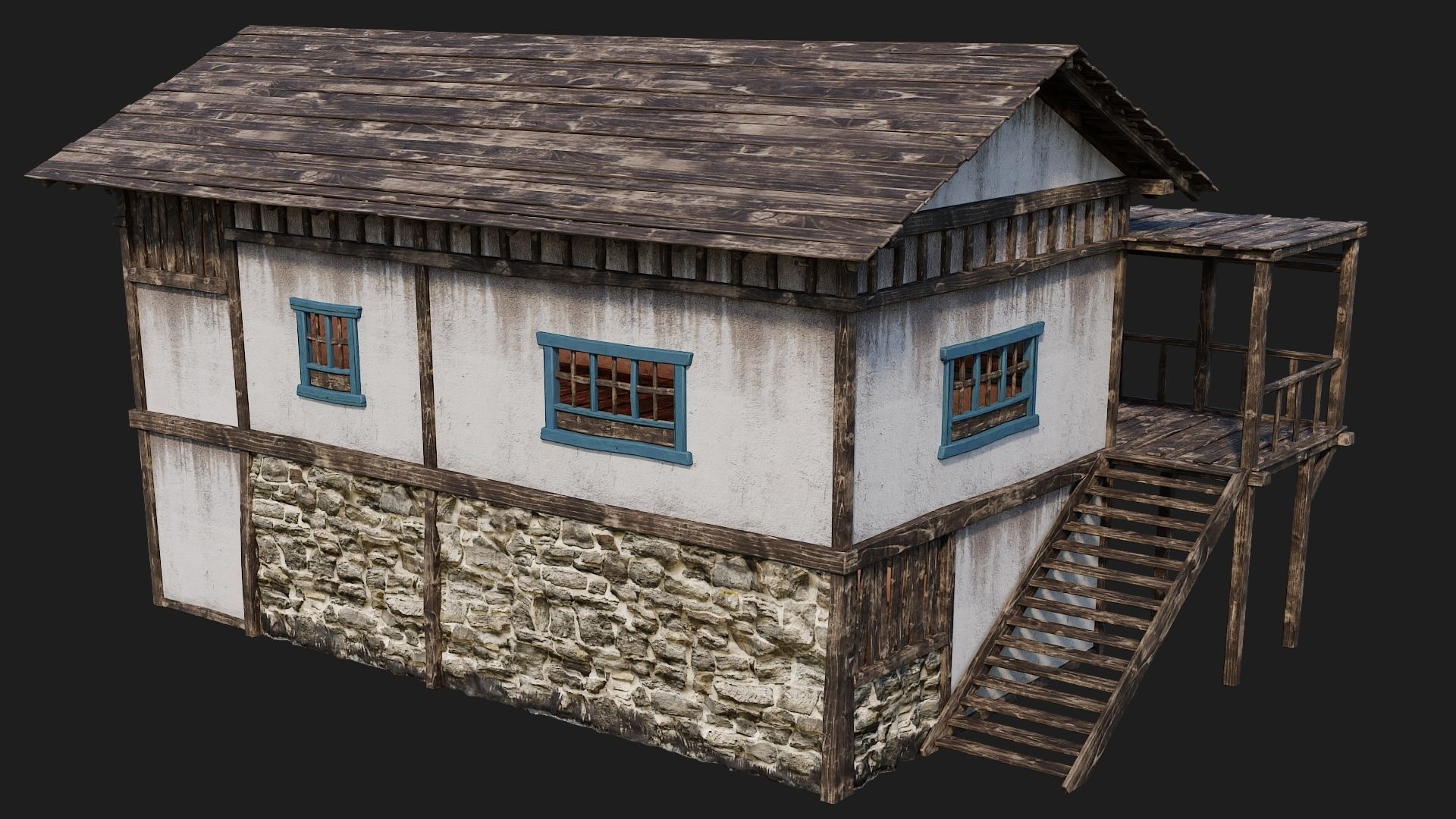 4 Old House Building Pack 4K Textures GameReady 165 to 168 Low-poly 3D model_11