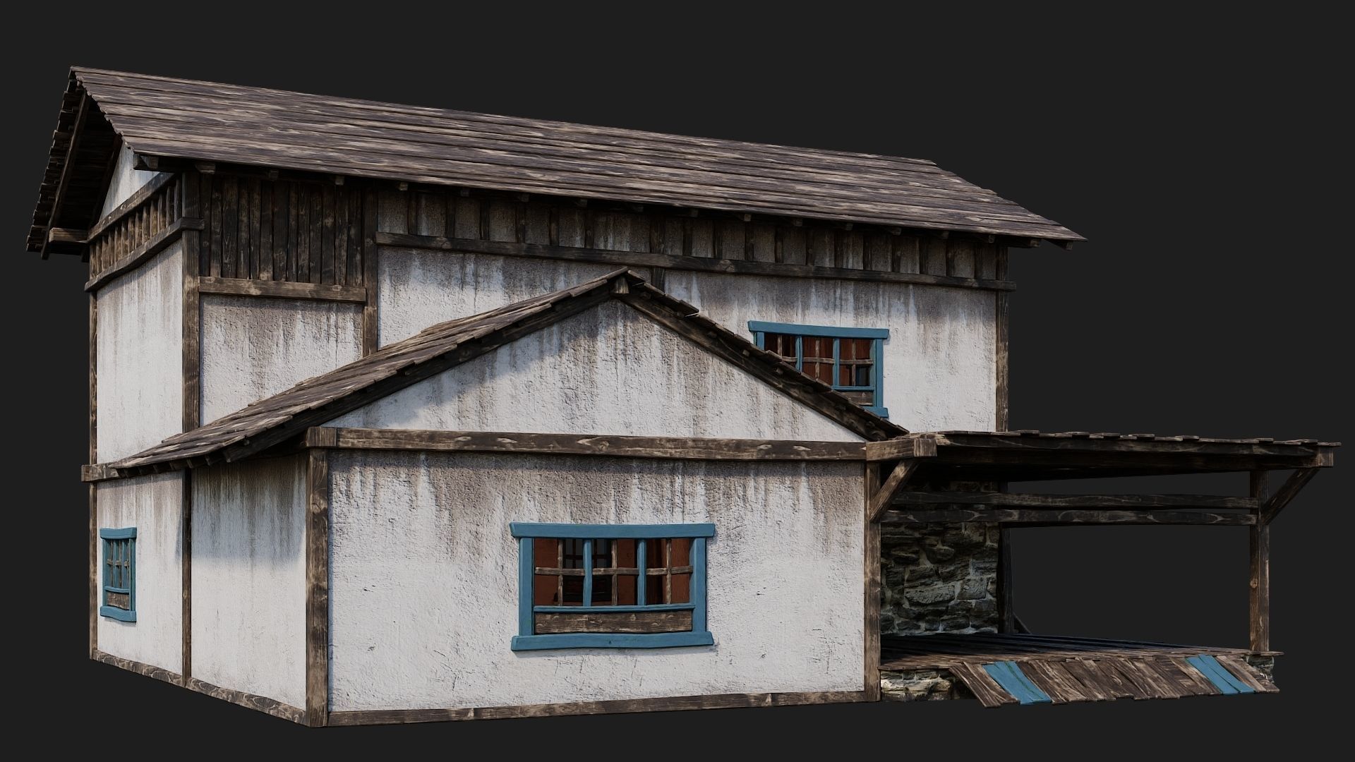 4 Old House Building Pack 4K Textures GameReady 165 to 168 Low-poly 3D model_25