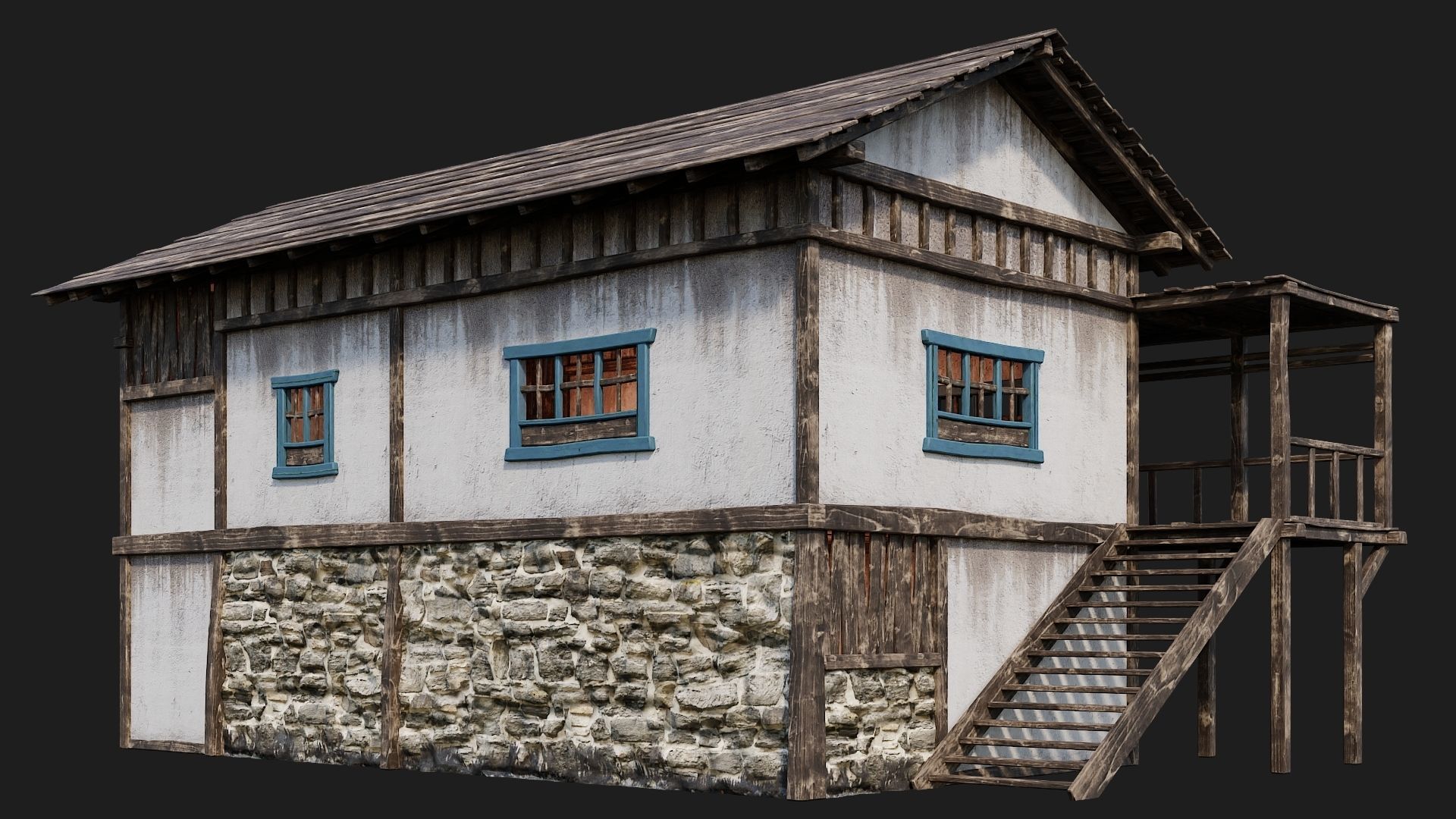 4 Old House Building Pack 4K Textures GameReady 165 to 168 Low-poly 3D model_47