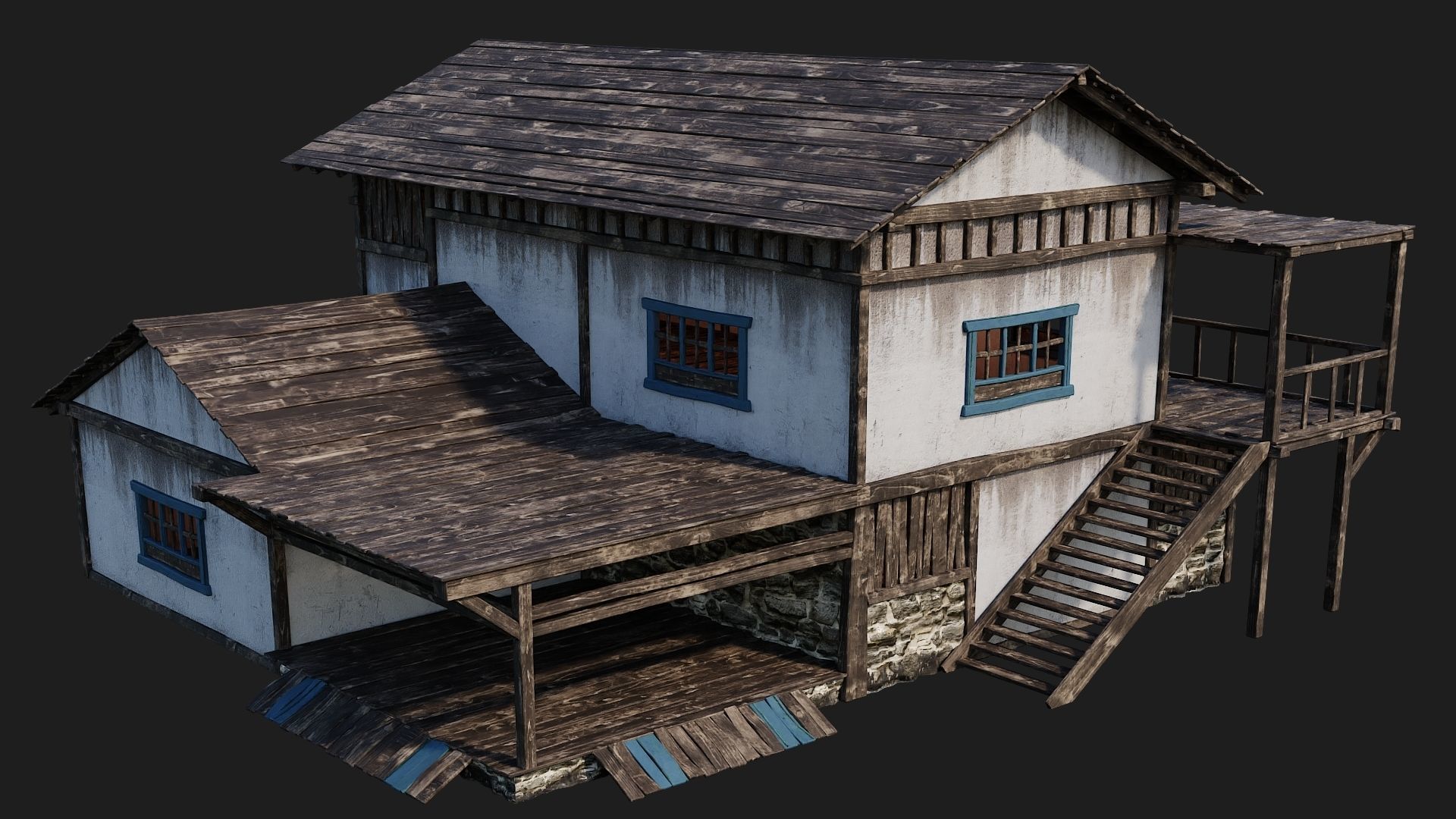 4 Old House Building Pack 4K Textures GameReady 165 to 168 Low-poly 3D model_28