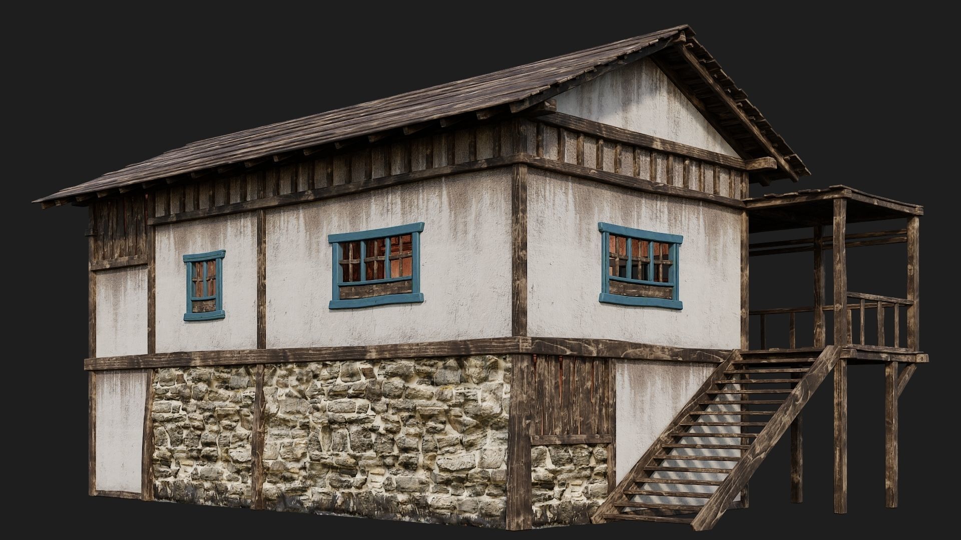4 Old House Building Pack 4K Textures GameReady 165 to 168 Low-poly 3D model_14