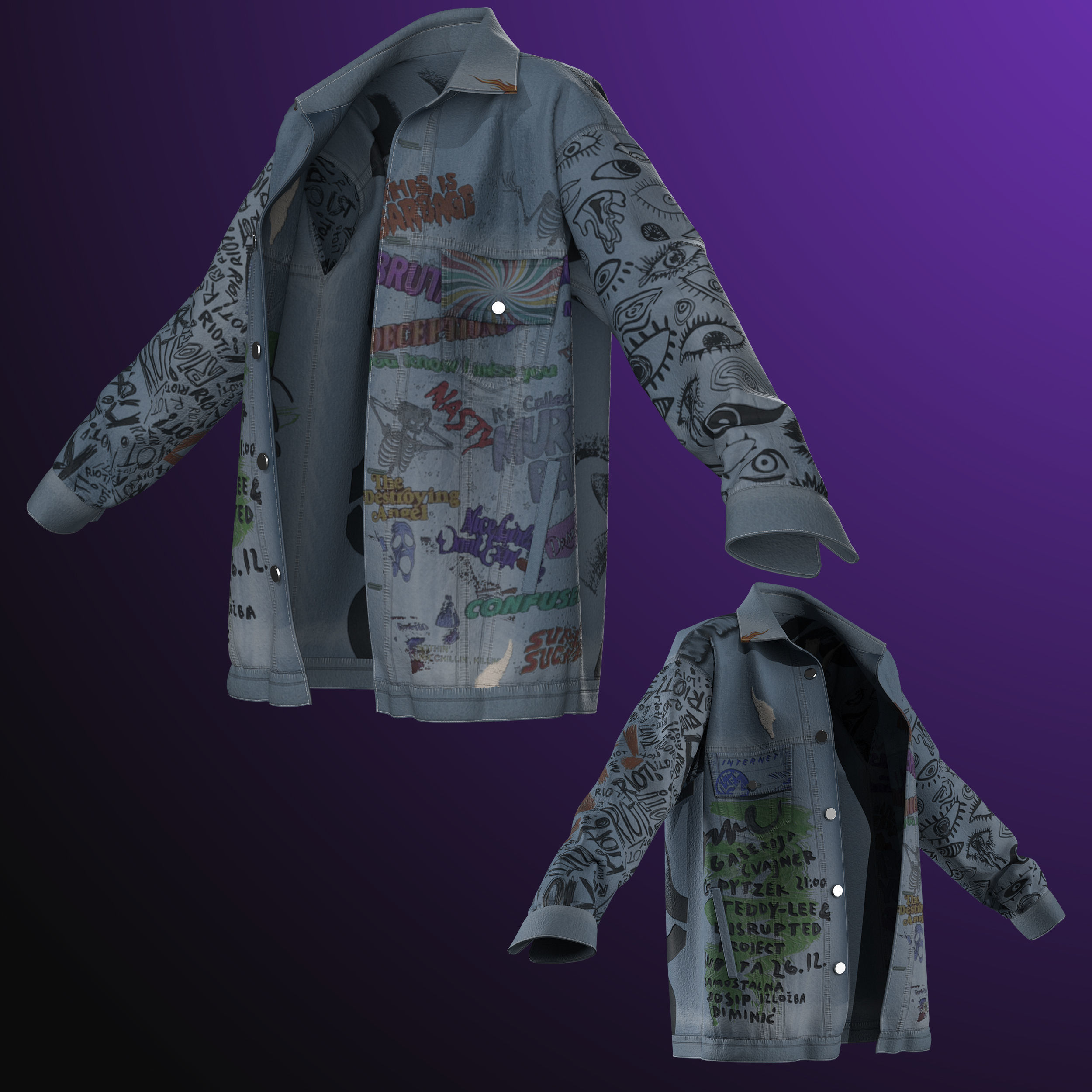 Sketch Denim Jacket Fitted to Genesis8 Body Mesh 3D model_2
