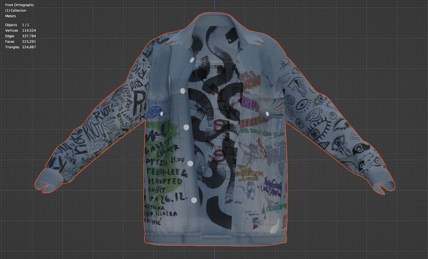 Sketch Denim Jacket Fitted to Genesis8 Body Mesh 3D model_3
